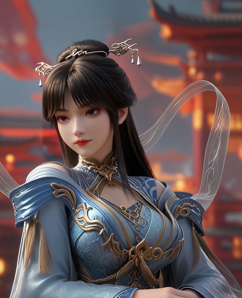 (painting:1.1),(large breasts:1.2),<lora:XL16云深不知梦云珞璇:0.95>,miss yunluoxuan,blue gray chinese clothes,black eyes,black hair,long hair,hair ornament,hair bun,hagoromo,jewelry,wide sleeves,red lips,, score_9,score_8_up,score_7_up,score_6_up,score_5_up,score_4_up,3d rendering,tag1,tag2, Cinematic Lighting,backlighting,