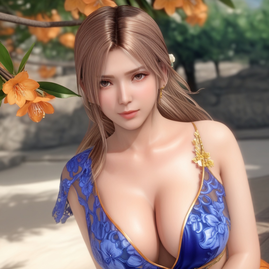<lora:847-DA-XL-死或生-Elise-BirthdaySuit-20220903:0.8>, (,1girl, ,best quality, ),,  ,ultra realistic 8k cg,, ,masterpiece, (( , )),, ,      ,  orange blossoms,  (cleavage),,  (), ,,