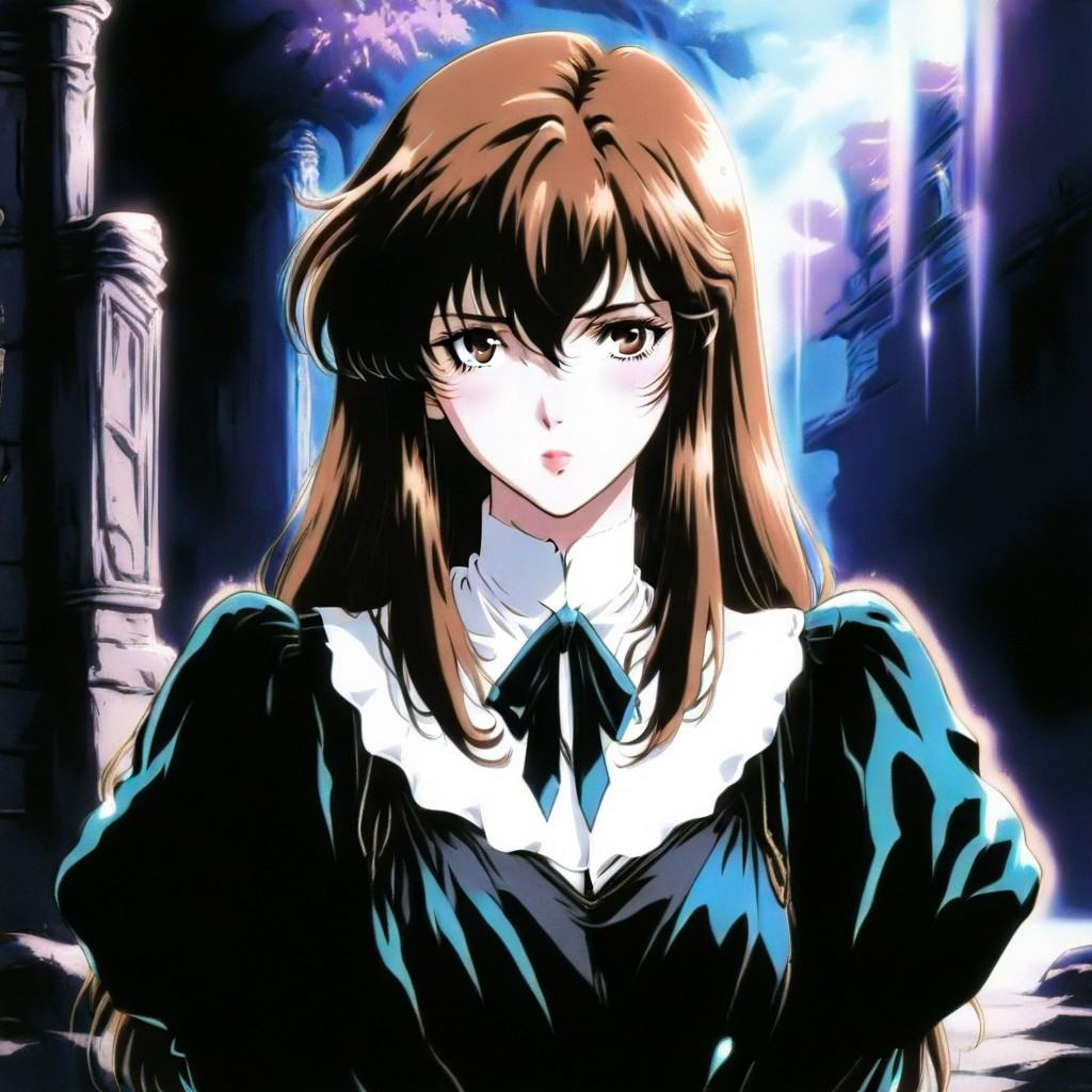 Dark fantasy anime-style illustration,  retro illustration feeling,  melancholic fantasy girl on Tensor.Art