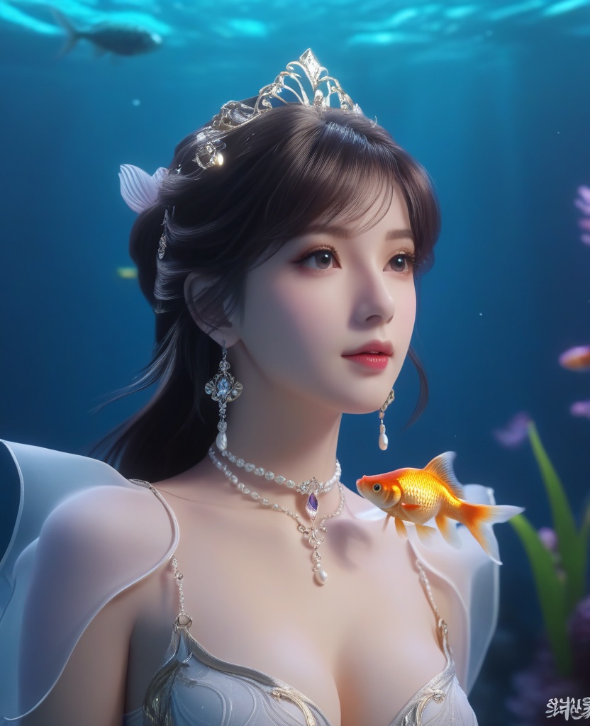 <lora:595-DA-XL-斗罗大陆-小舞-神界服装:0.8>(,1girl, ,best quality, ),looking at viewer,masterpiece, ((((, solo,  goldfish, ,solo focus, ,underwater, )))) ,ultra realistic 8k cg,   clean, masterpiece,     cinematic lighting, cinematic bloom,  (( , )),, , unreal, science fiction, luxury, jewelry, diamond, gold, pearl, gem, sapphire, ruby, emerald, intricate detail, delicate pattern, charming, alluring, seductive, erotic, enchanting, hair ornament, necklace, earrings, bracelet, armlet,,(cleavage), 