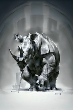 ((masterpiece)), best quality, perfect anatomy,8K wallpaper, rhino, solo, (no human), full body, animal,  from side, 