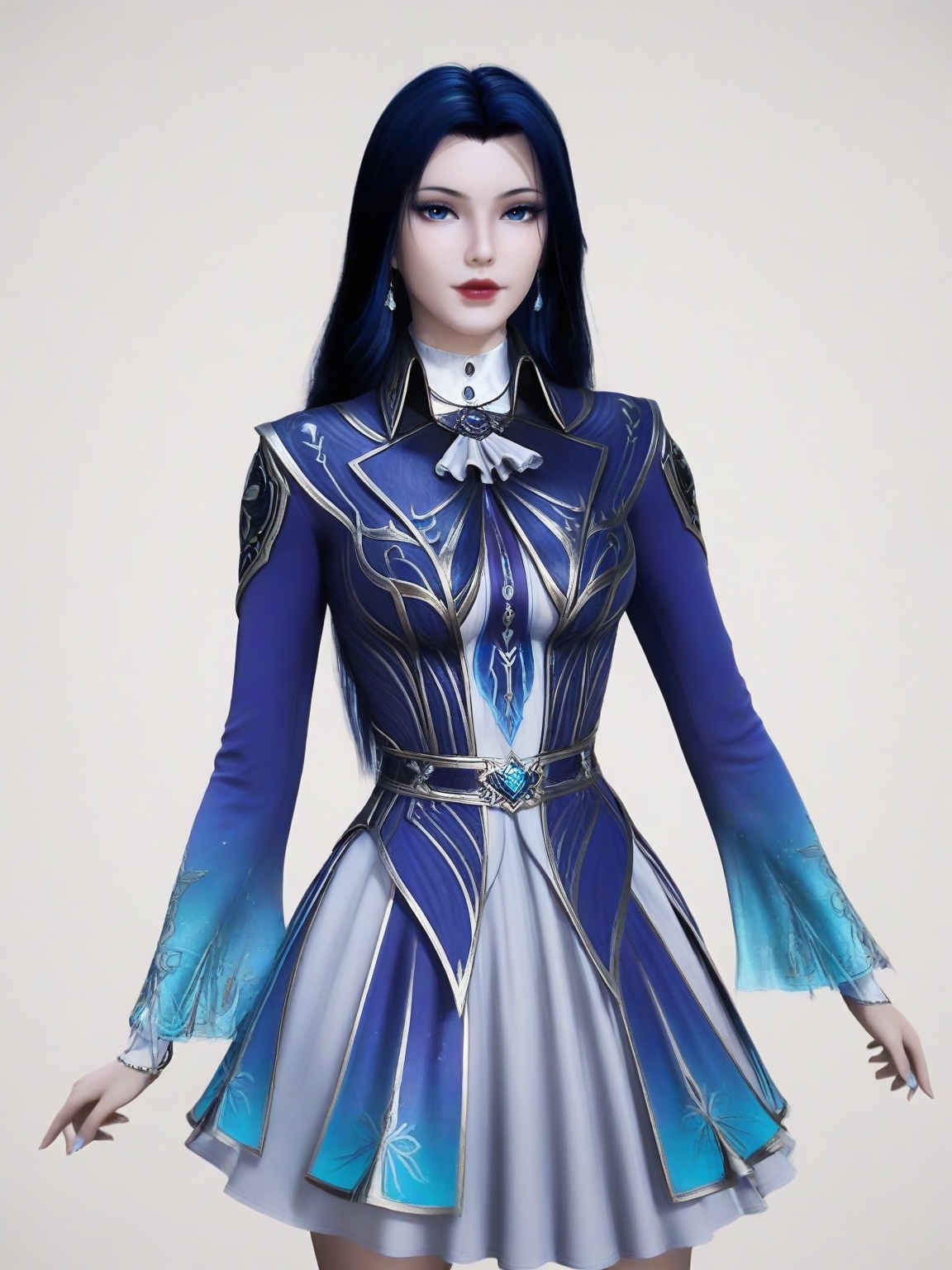 score_9,<lora:SF_LingLuoChen_Pony_Realism2.3-000004:0.7>,1girl,breasts,standing,eyelashes,lipstick, solo,long hair,skirt, dress,jewelry,long sleeves,looking at viewer,white background,simple background,