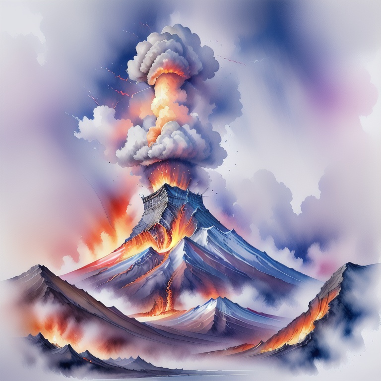 ((masterpiece, best quality)),high resolution,highly detailed,32k picture,realistic,professional photo,cinematic,movie poster,flat colors,warm colors,SauronsTower,eye focus,big eye,cloud,cloudy sky,mountain range,volcano,,<lora:5WaterColorful-000003:1>