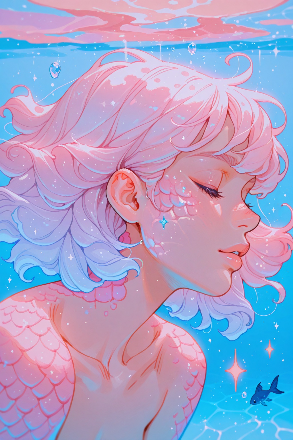 closed eyes,  bubble,  fish on Tensor.Art