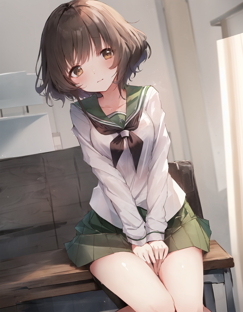 Yukari,  school uniform,  green skirt on Tensor.Art