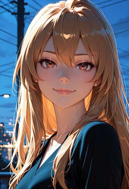 masterpiece, newest, absurdres, best quality, hires, 1girl, aisaka taiga \(toradora\), outdoors, portrait, volumetric lighting, looking at viewer, seductive smile