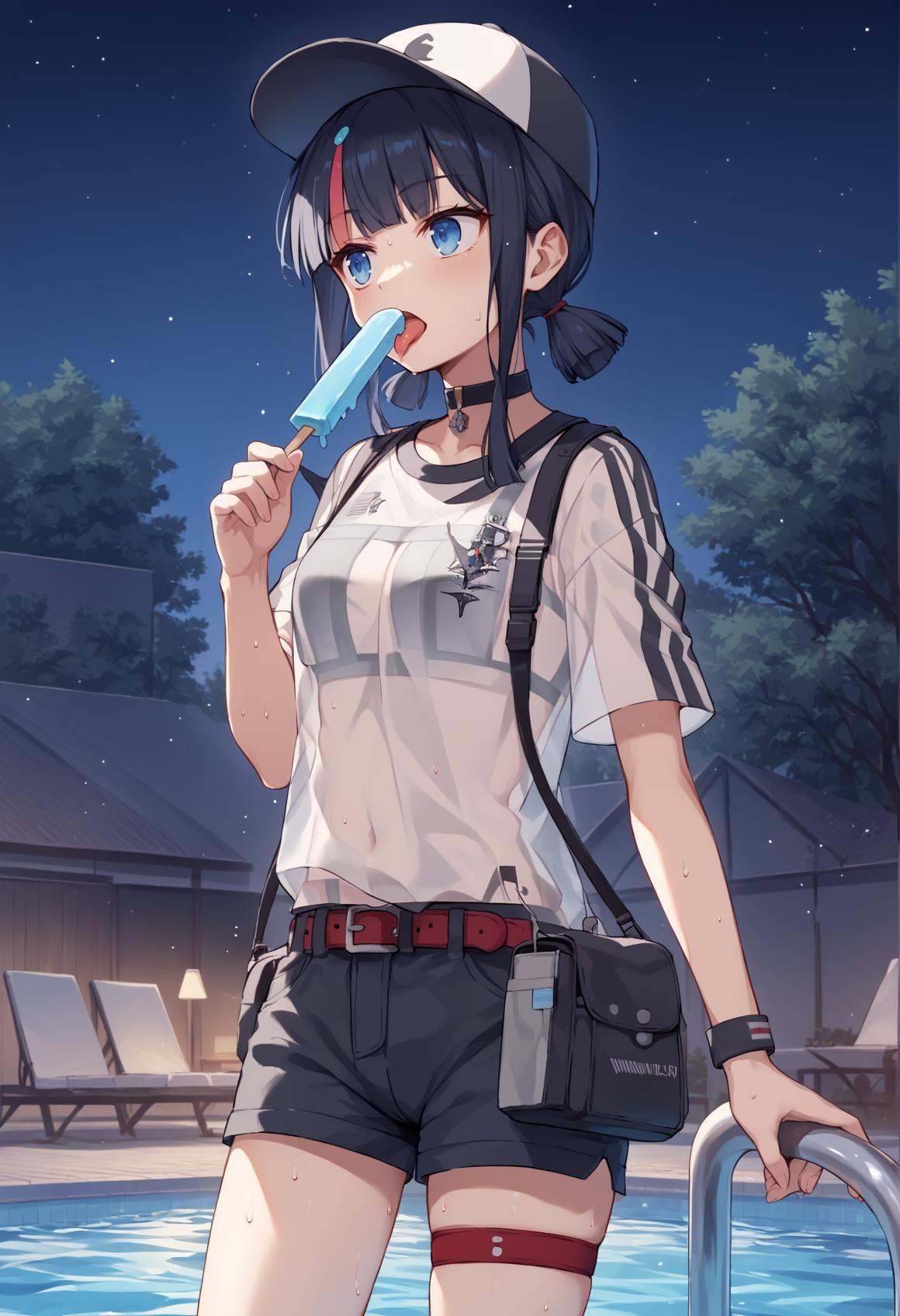 1girl,  black hair,  streaked hair on Tensor.Art