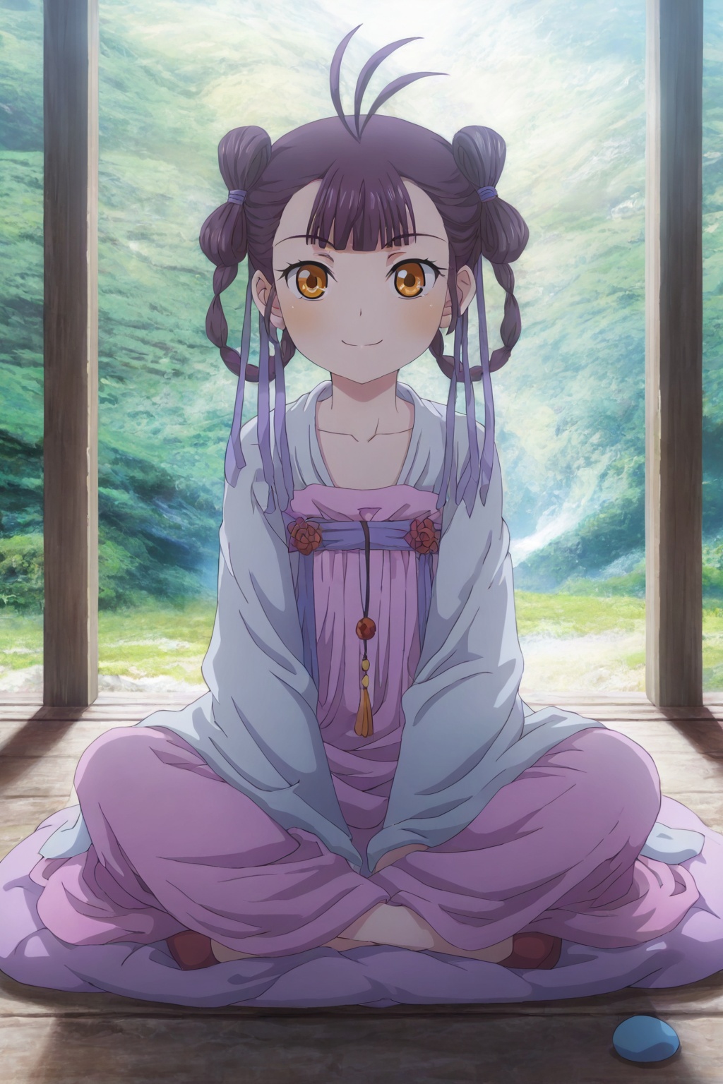 <lora:dongfangqinlan:1>dongfangqinlan,1girl,smile,(full body),looking at viewer,sitting