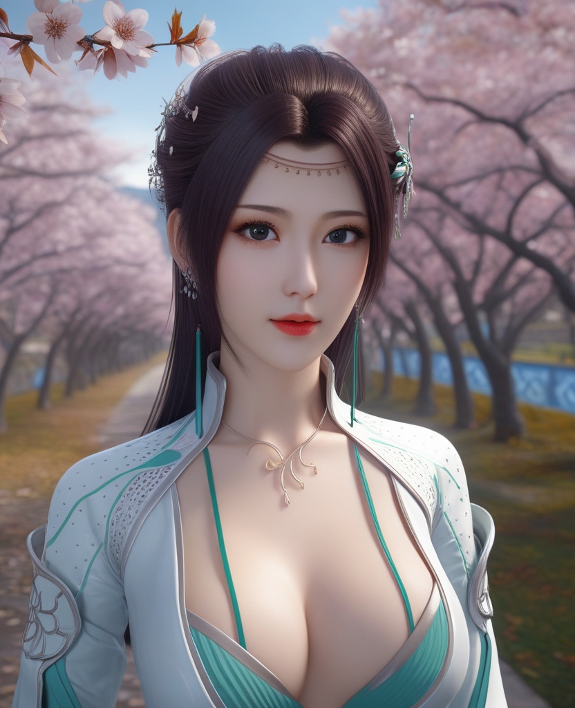 <lora:575-DA-XL-斗破苍穹-云韵-绿服:0.8>(,1girl, ,best quality, ),looking at viewer,  ,ultra detailed 8k cg,ultra detailed background,ultra realistic 8k cg, ,masterpiece, (( , )),, ,science fiction,mole, ultra realistic 8k cg, ,    ,(,cherry blossoms, autumn leaves,perfect cherry blossom,   ), (cleavage),