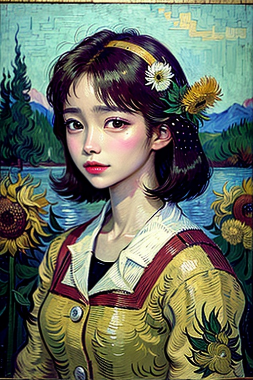 Intense oil painting effects,Van Gogh,<lora:fgxrk_20240307235832-000005:1>,flower,美女,<lora:koreanDollLikeness_v15:1>,