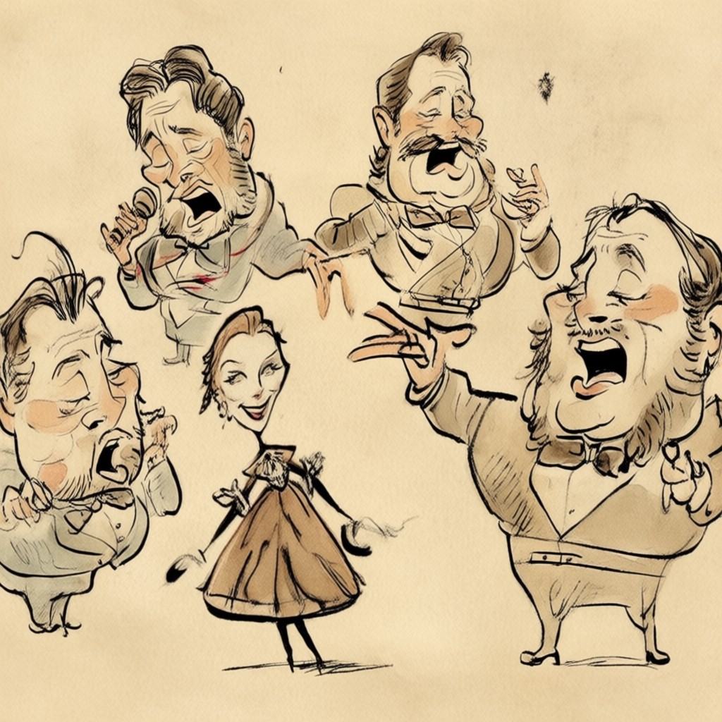 several caricatures of men singing with a skinny woman on Tensor.Art
