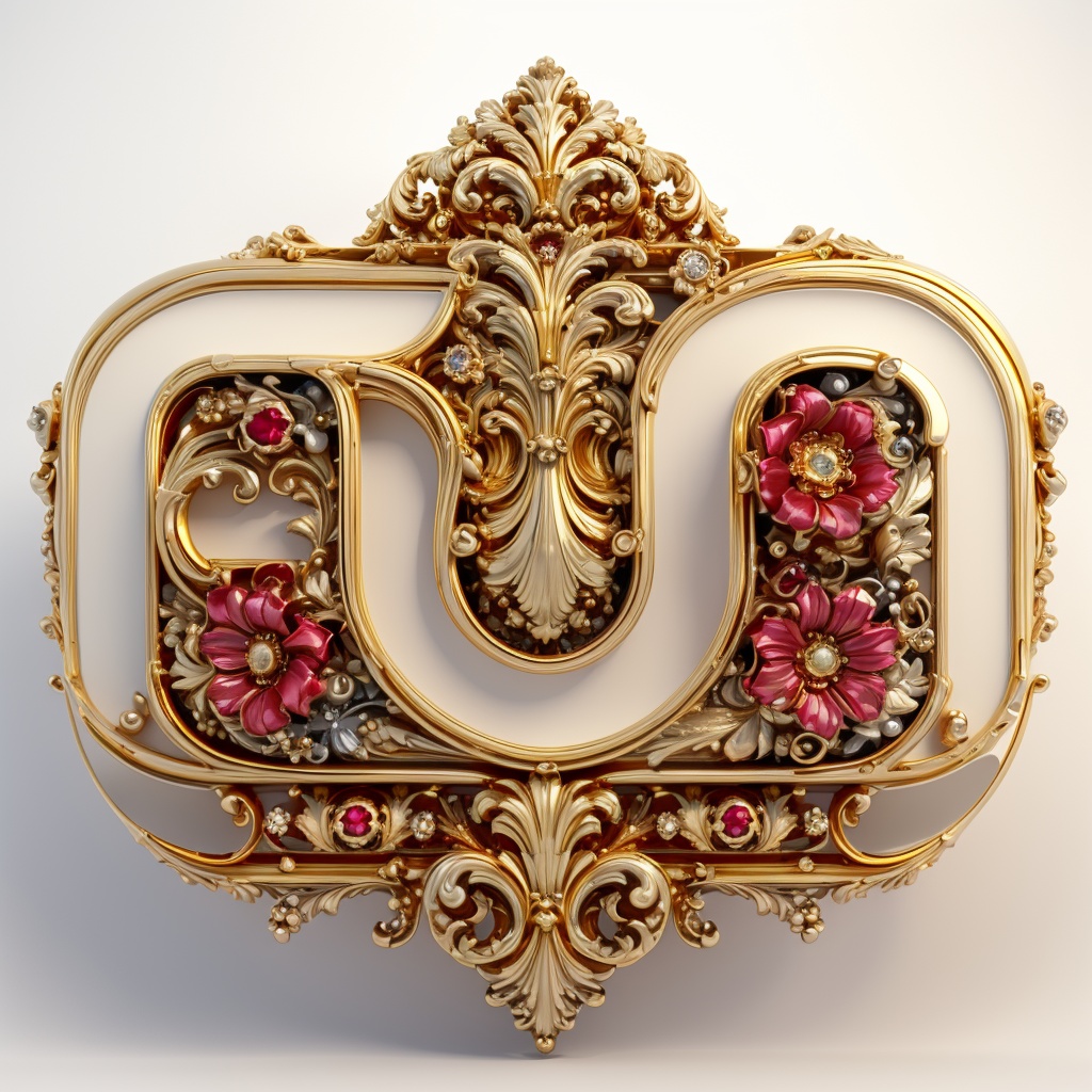 baroque style,hjyvktrtext2,((gold)),ruby,diamond,no humans,flower,(white background:1.2),still life,simple background,letter,text design,masterpiece,best quality,(highly detailed),<lora:hjyvktrtext2--000019:0.7>,c4d,3d model,