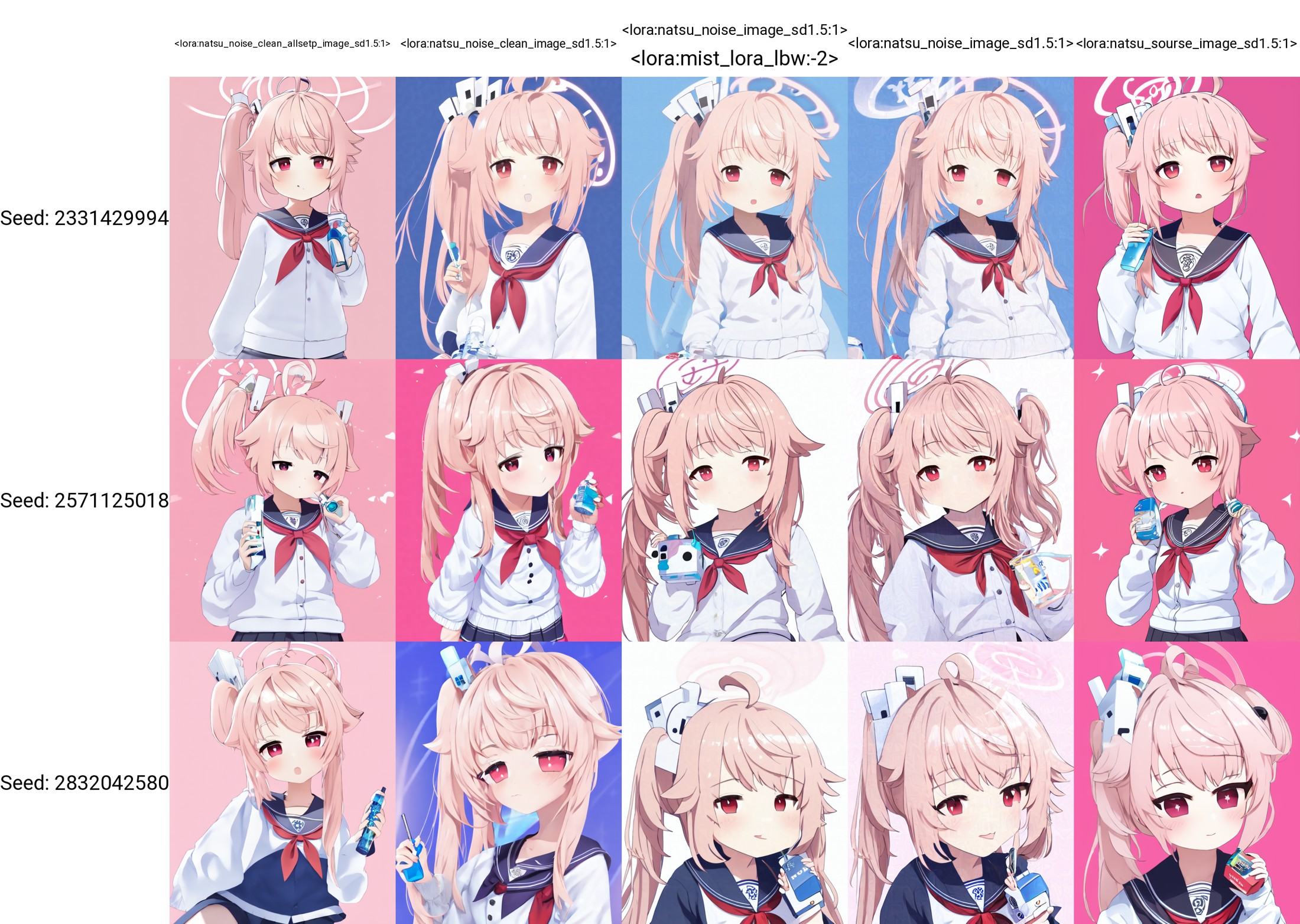 natsu \(blue archive\),1girl, halo,solo, side_ponytail, simple_background, white_background, halo, ?, ahoge, hair_ornament, juice_box, looking_at_viewer, milk_carton, drinking_straw, serafuku, blush, long_sleeves, red_neckerchief, upper_body, holding, black_sailor_collar,<lora:natsu_noise_clean_allsetp_image_sd1.5:1> ,