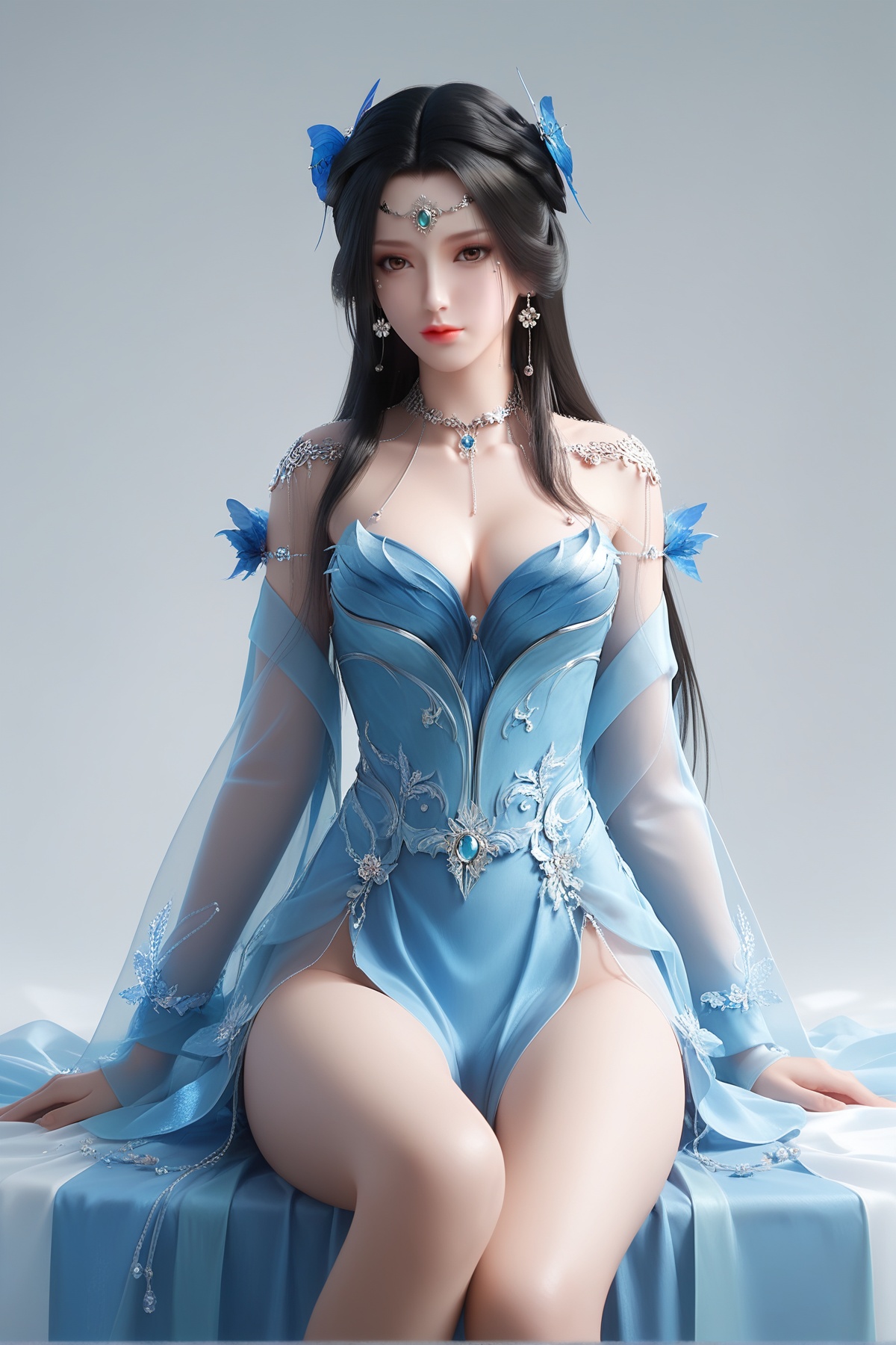 score_9,score_8_up,score_7_up,<lora:wy_jiangli_ts_XL7.2:0.8>,1girl,long hair,breast,medium breast,earrings,hair_ornament,dress,black hair,brown eyes,thick_thighs,simple background,white_background,wetting,dark,blue_dress,sitting,