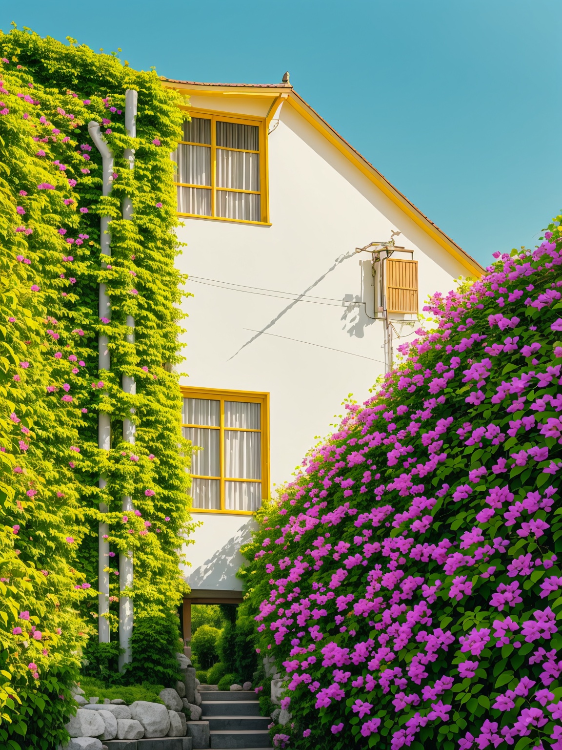 (Bougainvillea:1.05),magnificent_architecture,in spring,reality,realistic,landscape,