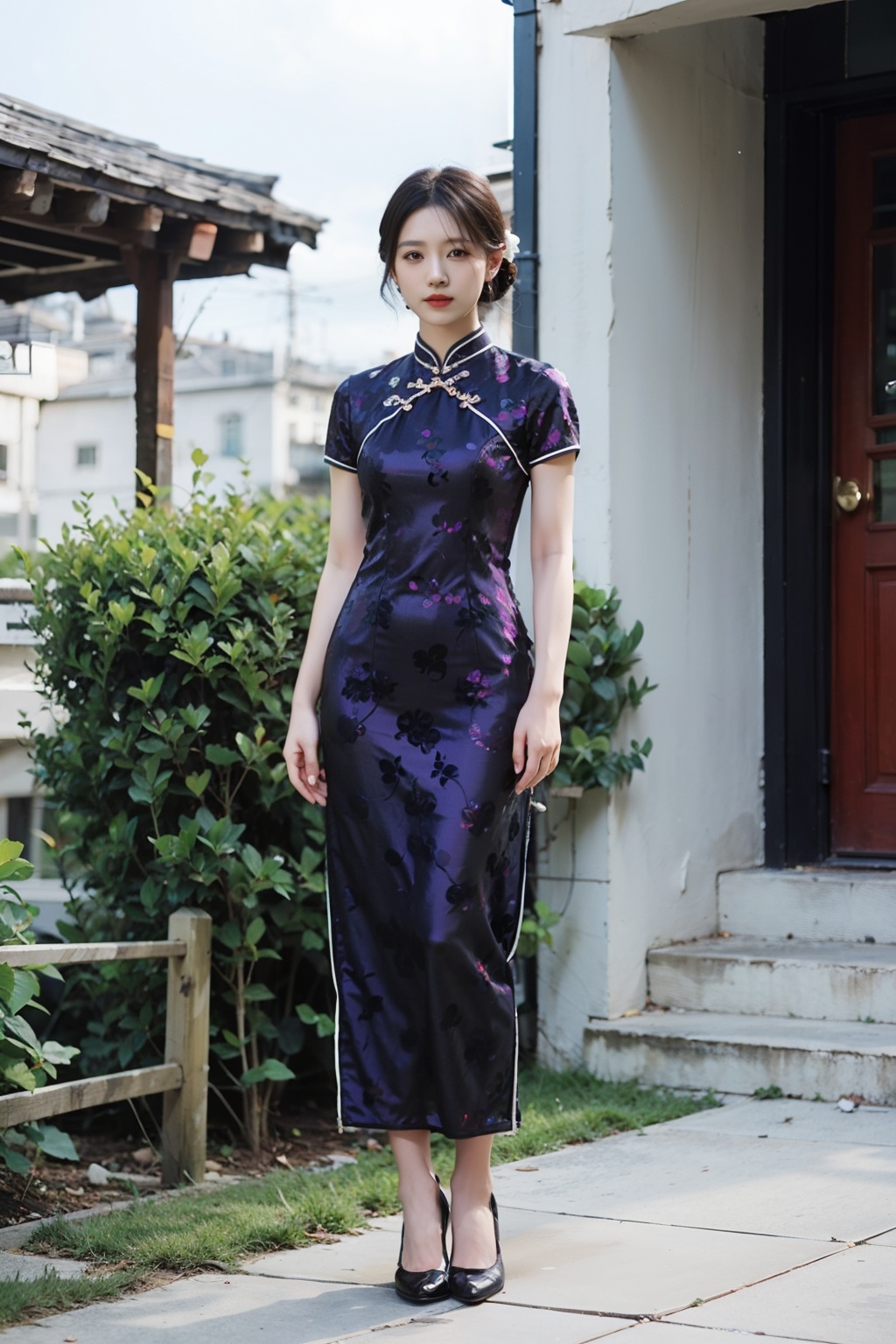 1girl,qipao,Standing,full body,photorealistic,<lora:旗袍:0.6>,ecclesia,