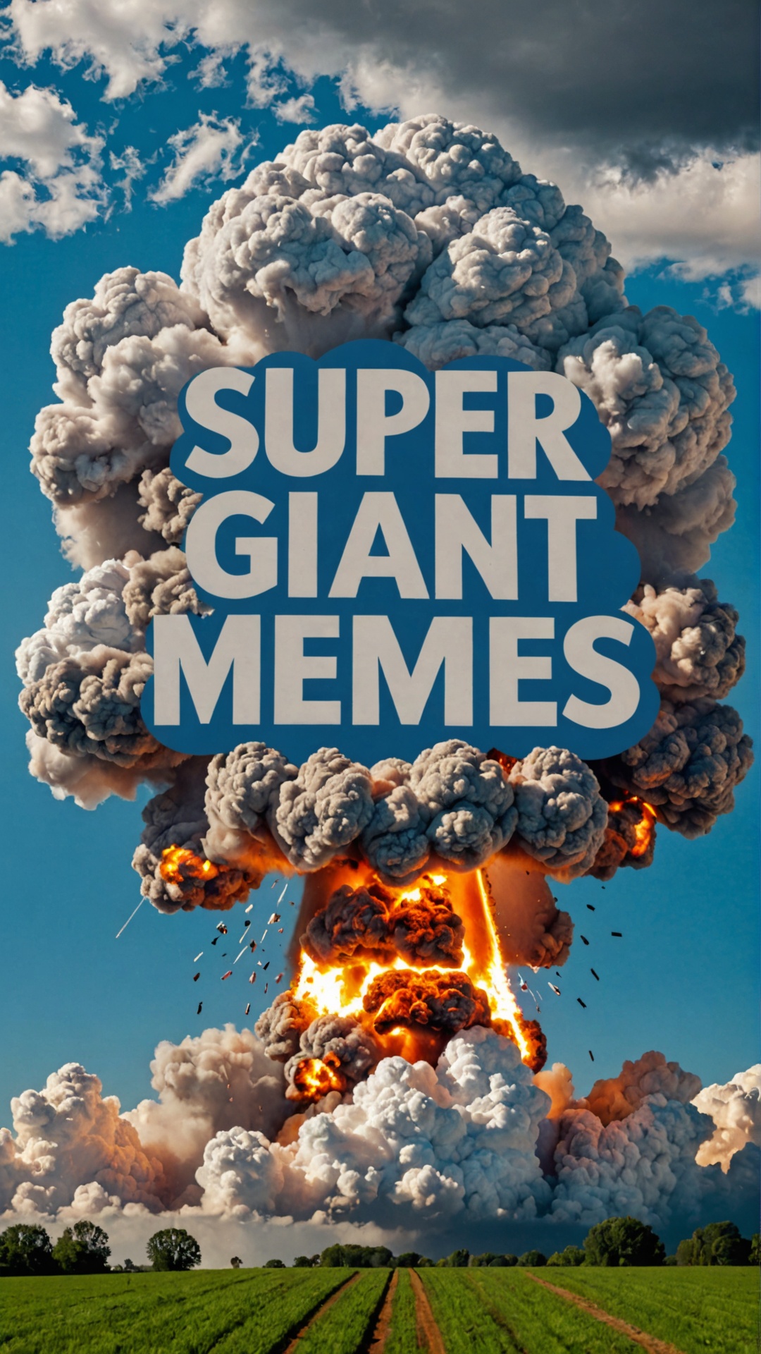 Photo of the best thing I have ever seen in my life with explosion text bubble in clouds that says "super giant text memes...