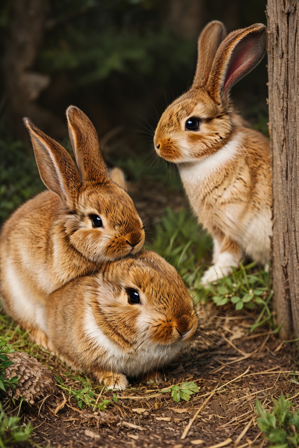 <lora:tutututu_20240119010100-000008:0.8>,brown rabbits,soft light,Three rabbits,lined up,tutututu,animal portrait,close-up,furry,long ears,masterpiece,best quality,