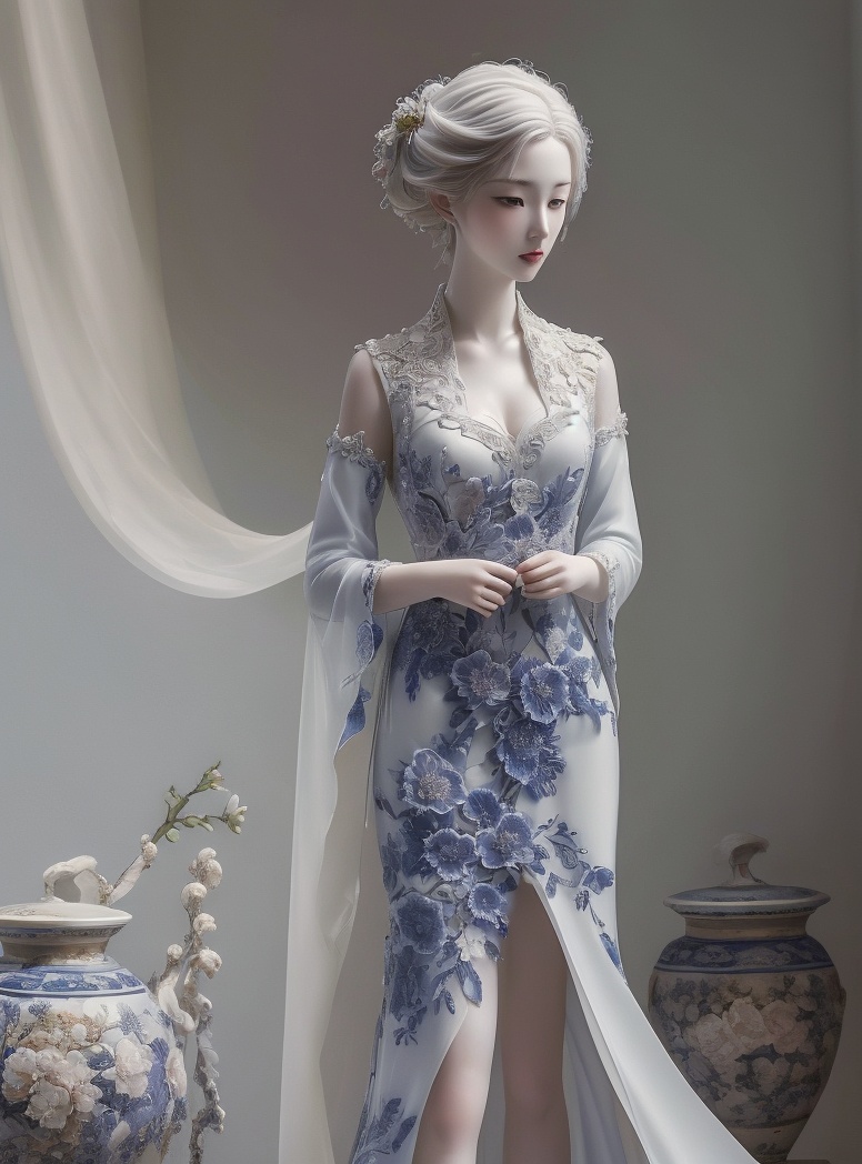 (masterpiece, best quality:1.4),finely detailed,1girl,solo,pale skin,perfect body,standing,(cowboy_shot:1.2),ceramic,