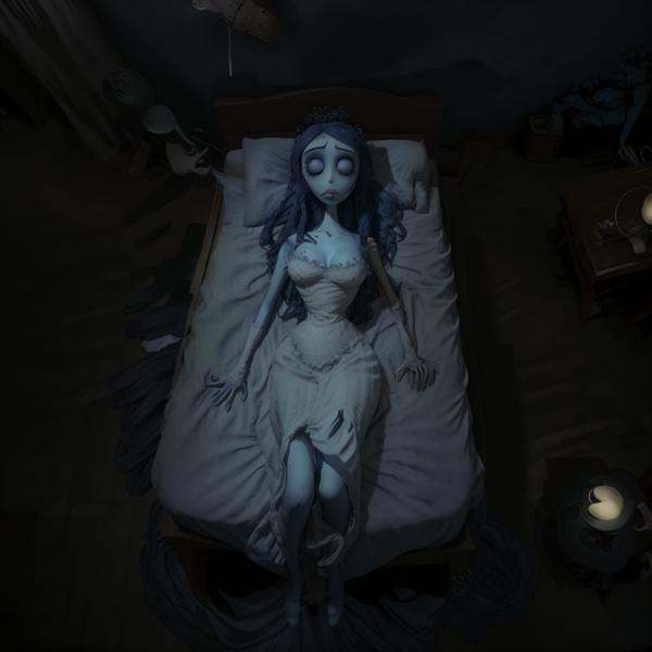 birds eye view,  full body woman big eyes full lips sleeping on a bed,  lying on Tensor.Art