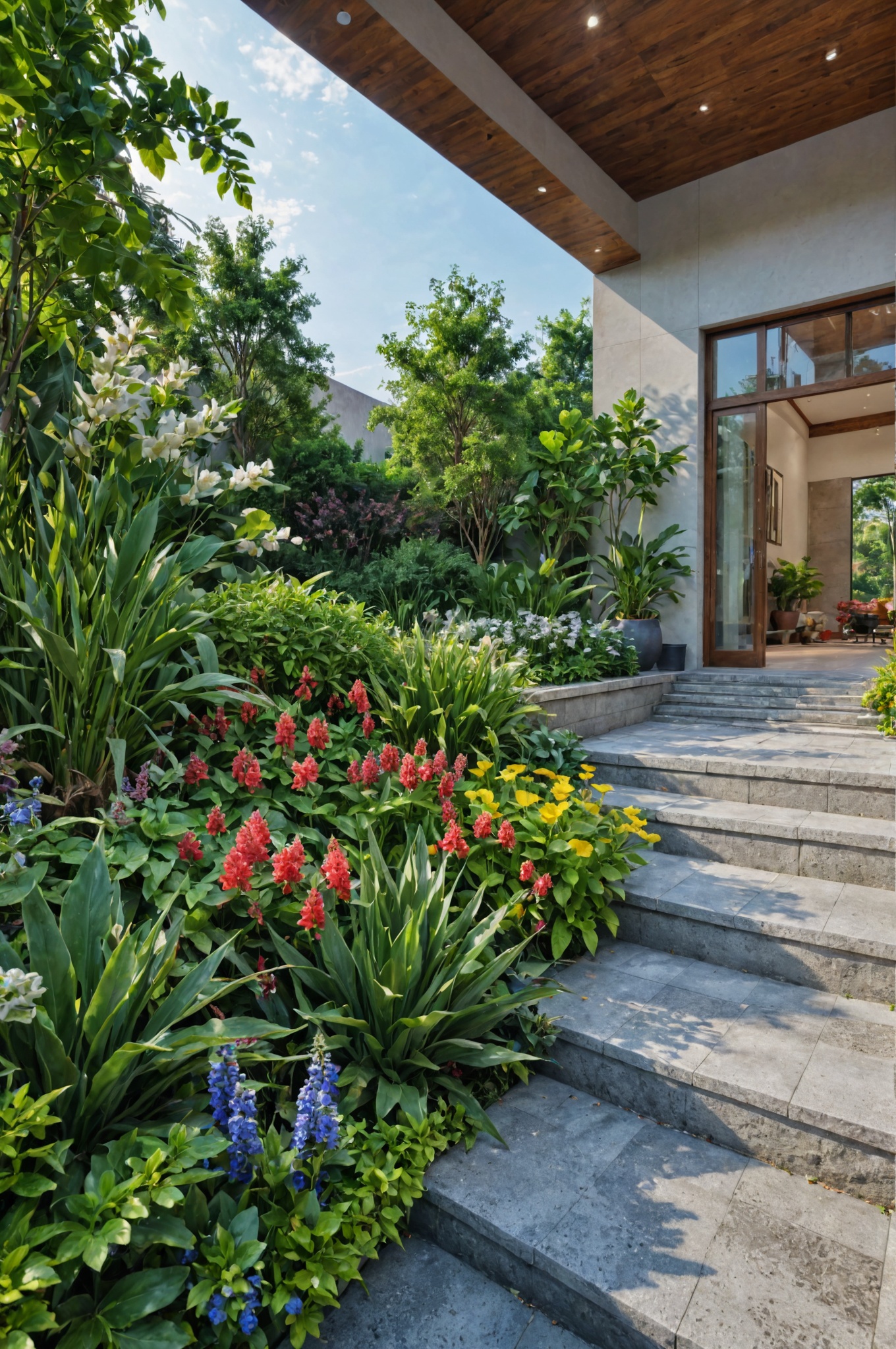 masterpiece,best quality,(huajing:1.2),steps,building,HDR,UHD,8K,best quality,masterpiece,Highly detailed,Studio lighting,sharp focus,HDR-based rendering,extreme-description,Beautiful composition,a peaceful atmosphere,Comfortable scale,creative layout,Rich plant groupings,