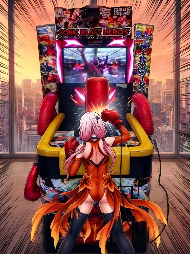 sonic blast heroes,  punching machine,  screen on Tensor.Art