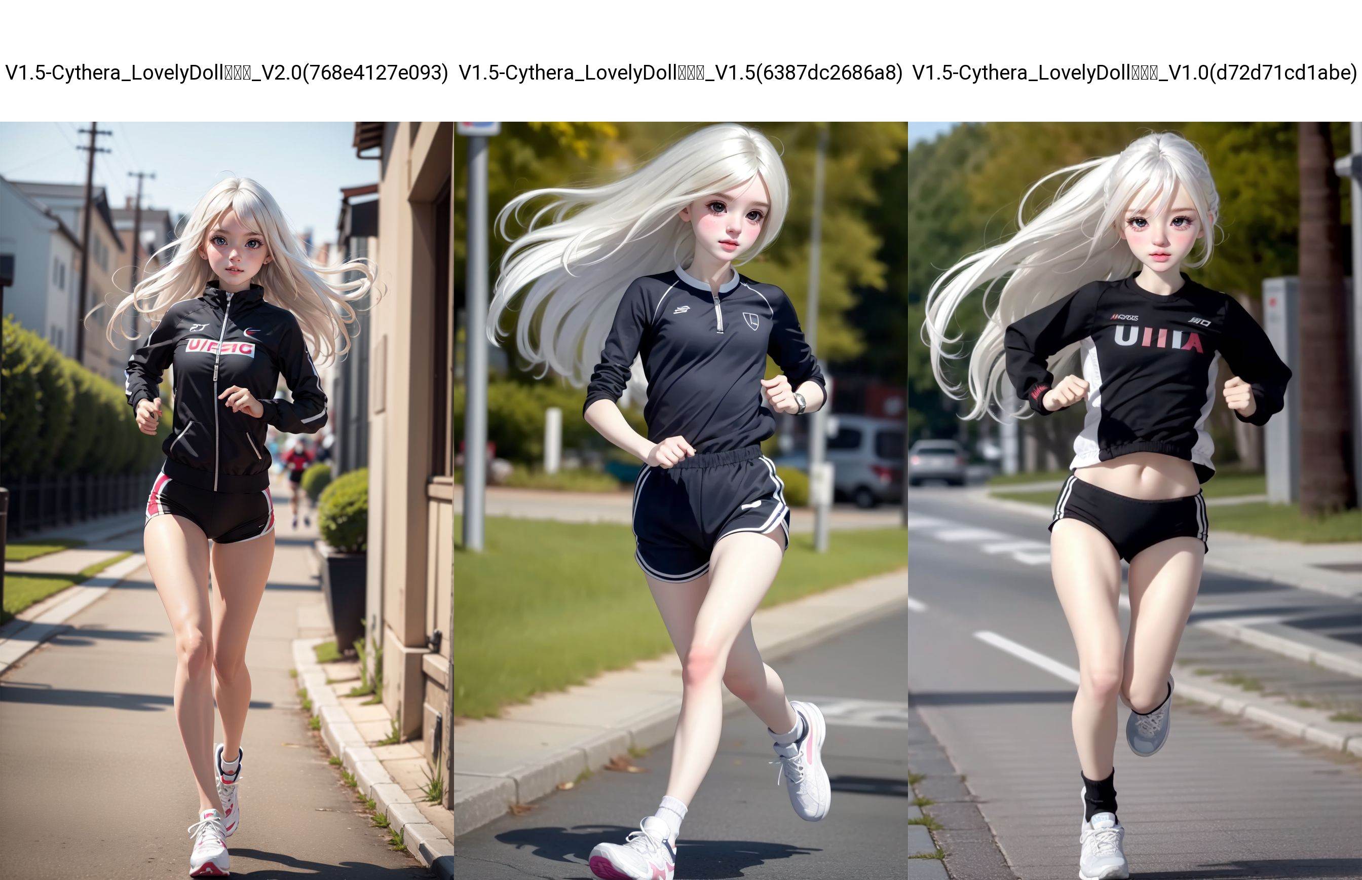 (Masterpiece:1.2), (best quality:1.2), (ultra high resolution:1.2), 1girl, solo, long hair, white hair, running, outdoor, shoes