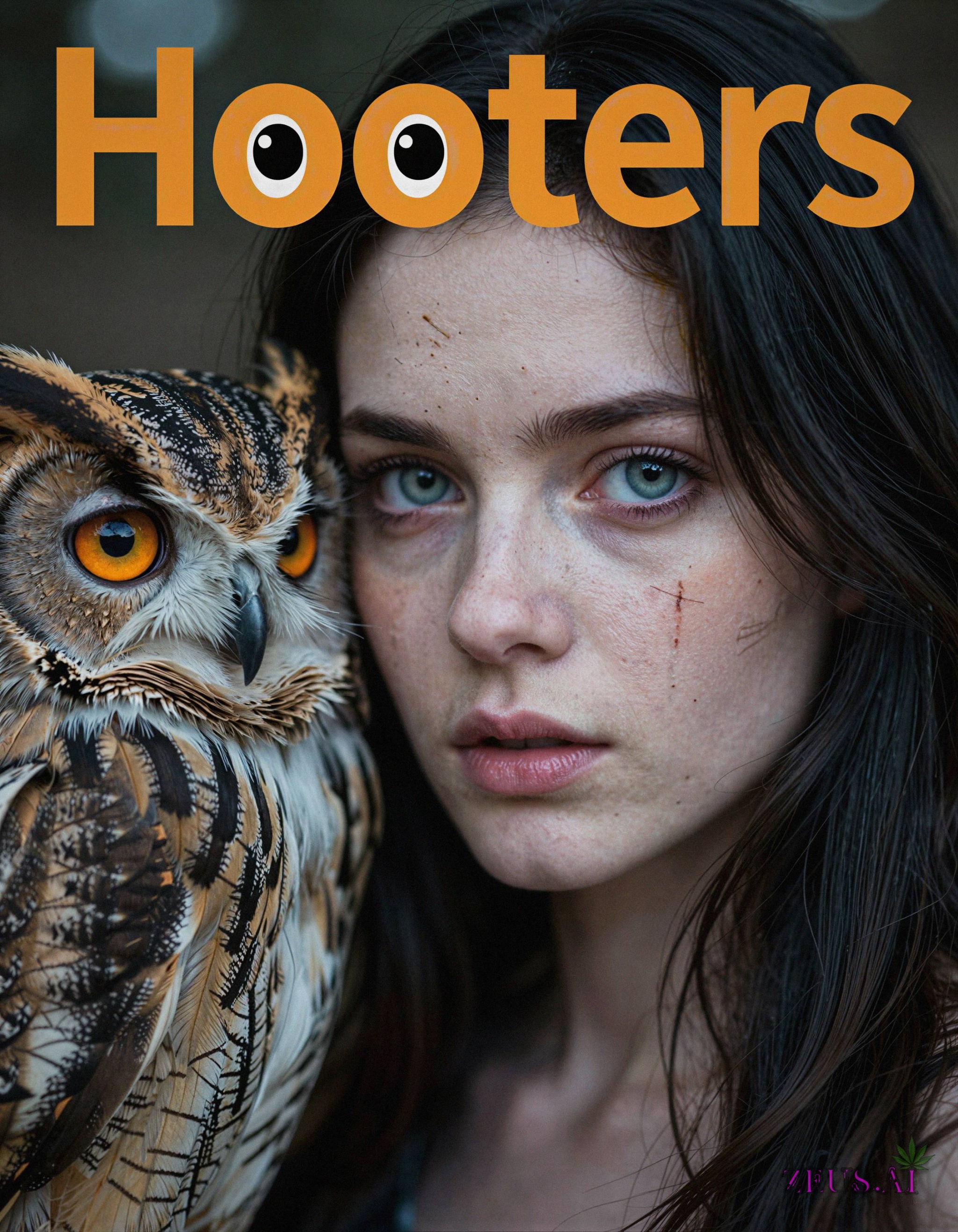 A close-up artistic portrait in sharp,  clean lines features a woman and an owl in equal,  tightly framed composition on T...