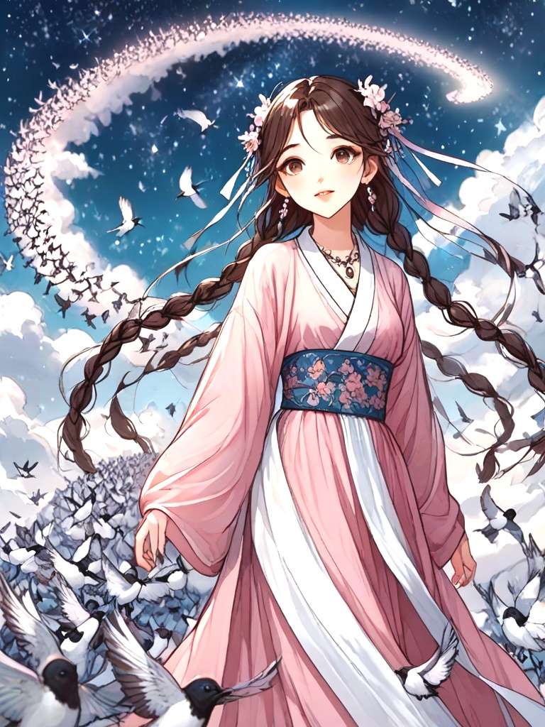 source_anime,  magpie bridge,  birds flock on Tensor.Art