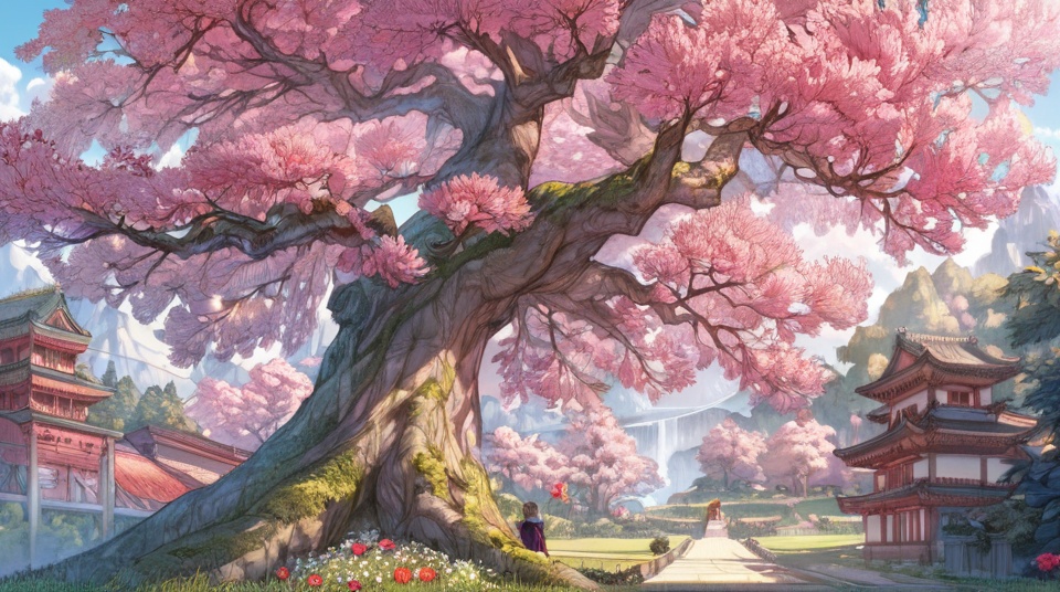 (best quality), ((masterpiece)), (highres), illustration, original, extremely detailed, <lora:NO Name Art:0.7>1girl, tree, flower