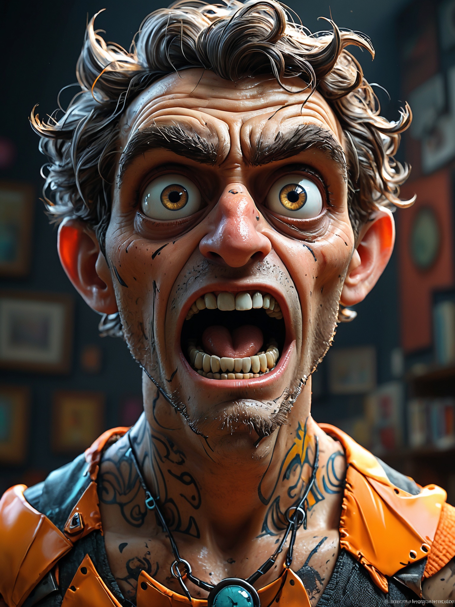photography in the style of detailed hyperrealism ,  cinematic composition,  a black and neon orange cherubim on Tensor.Art