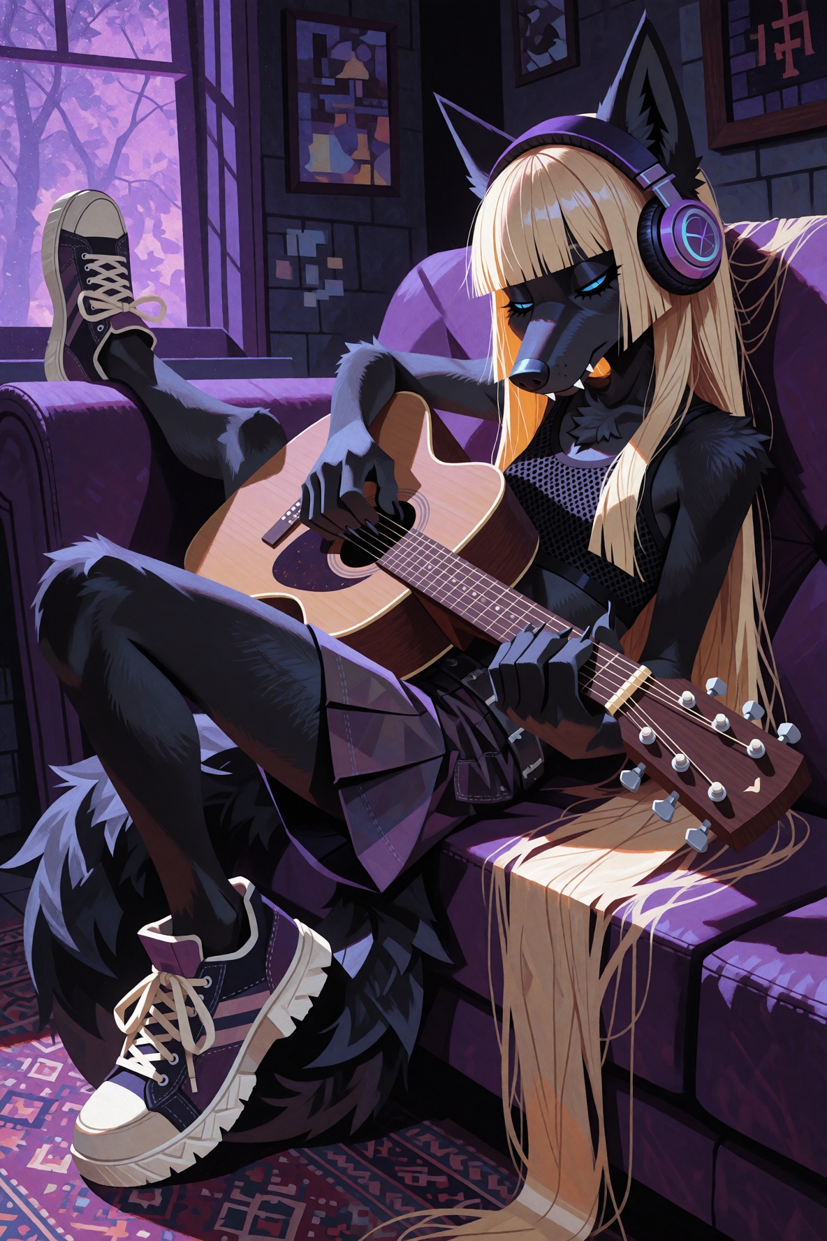 Abstract composition. Cubism art style,  female furry wolf,  black fur on Tensor.Art