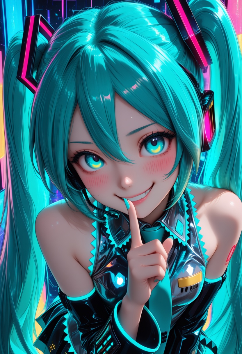 hatsune miku,  vocaloid,  long turquoise twin tails on Tensor.Art
