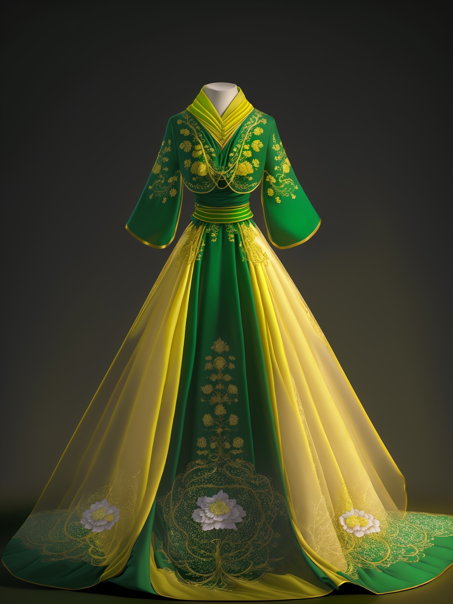 <lora:Nhanfu:1>,Dress,green and yellow mix,