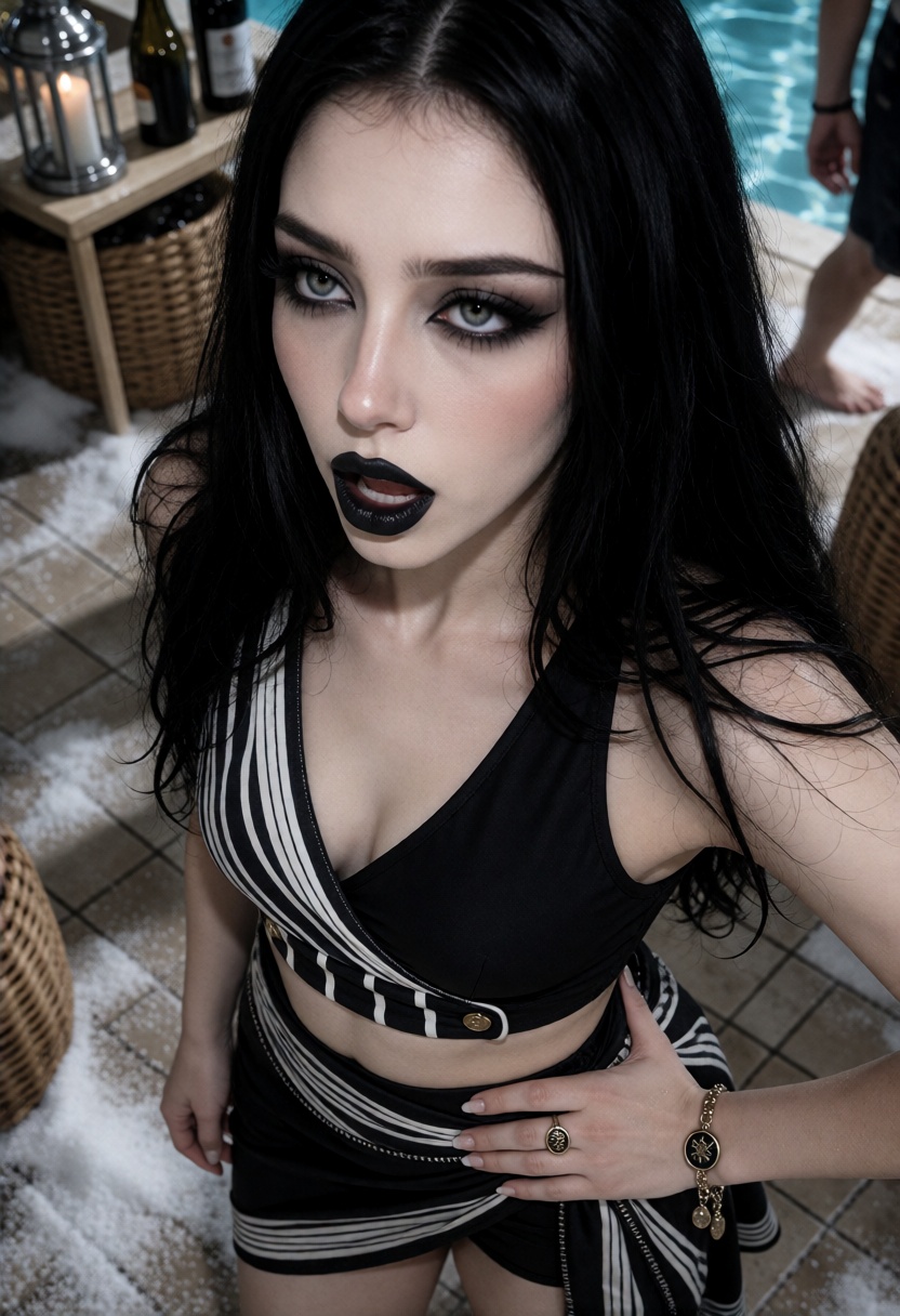 RavenX,  long jet-black hair with a clean center part,  smooth straight lengths on Tensor.Art
