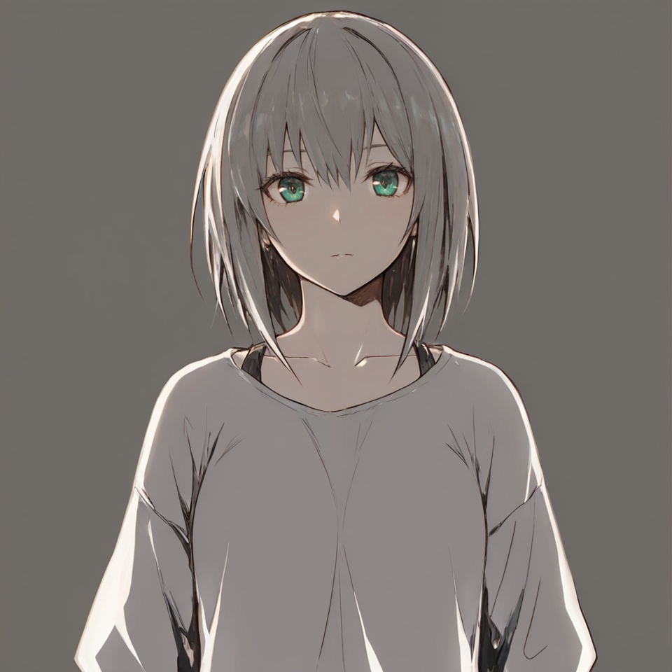 masterpiece, best quality,grey background,looking at viewer,SOLO,simple background,    lowlight_style<lora:lowlight-ill2pro-e:0.8>