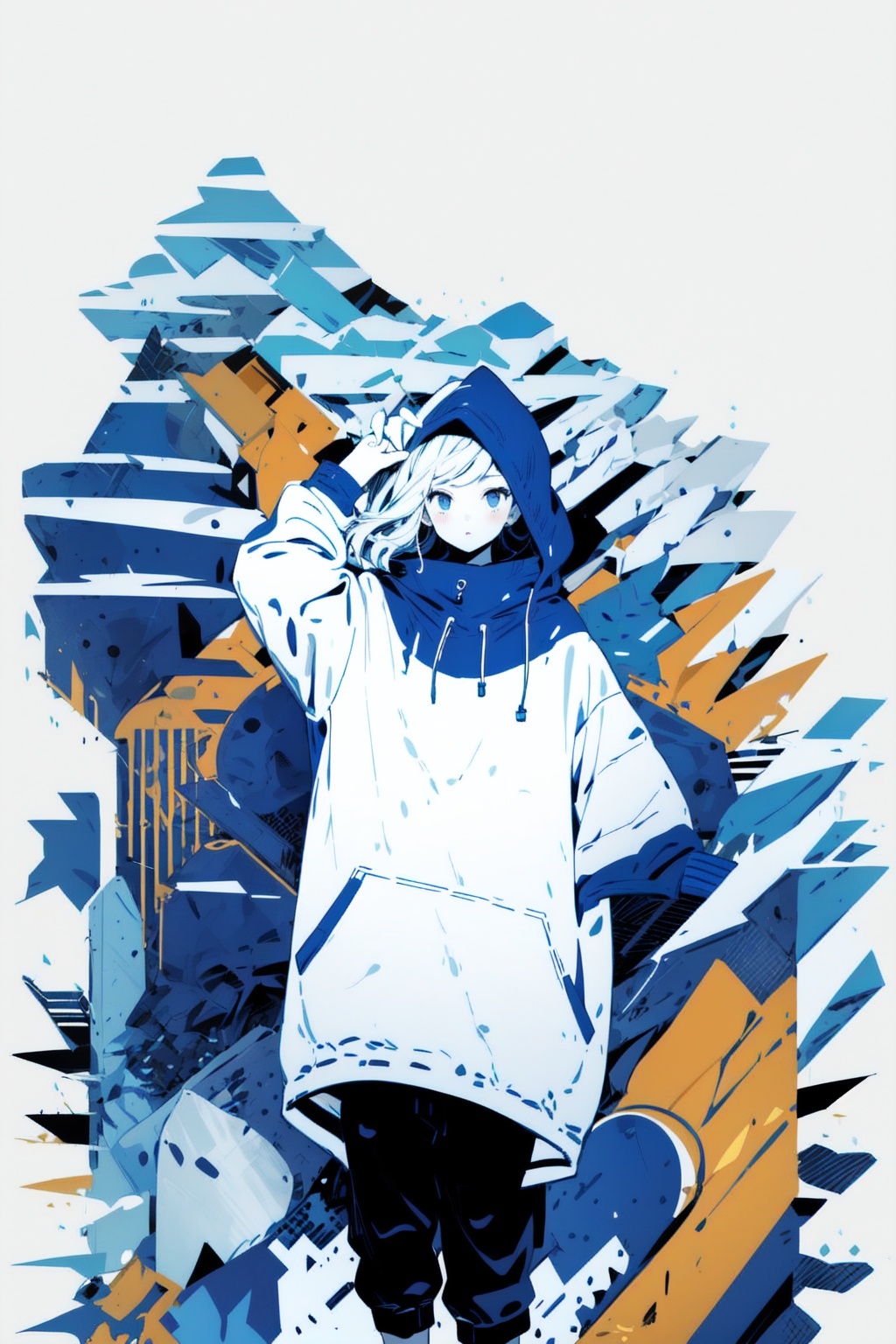 woman wearing a long hoddie,  bzillust,  simple background on Tensor.Art