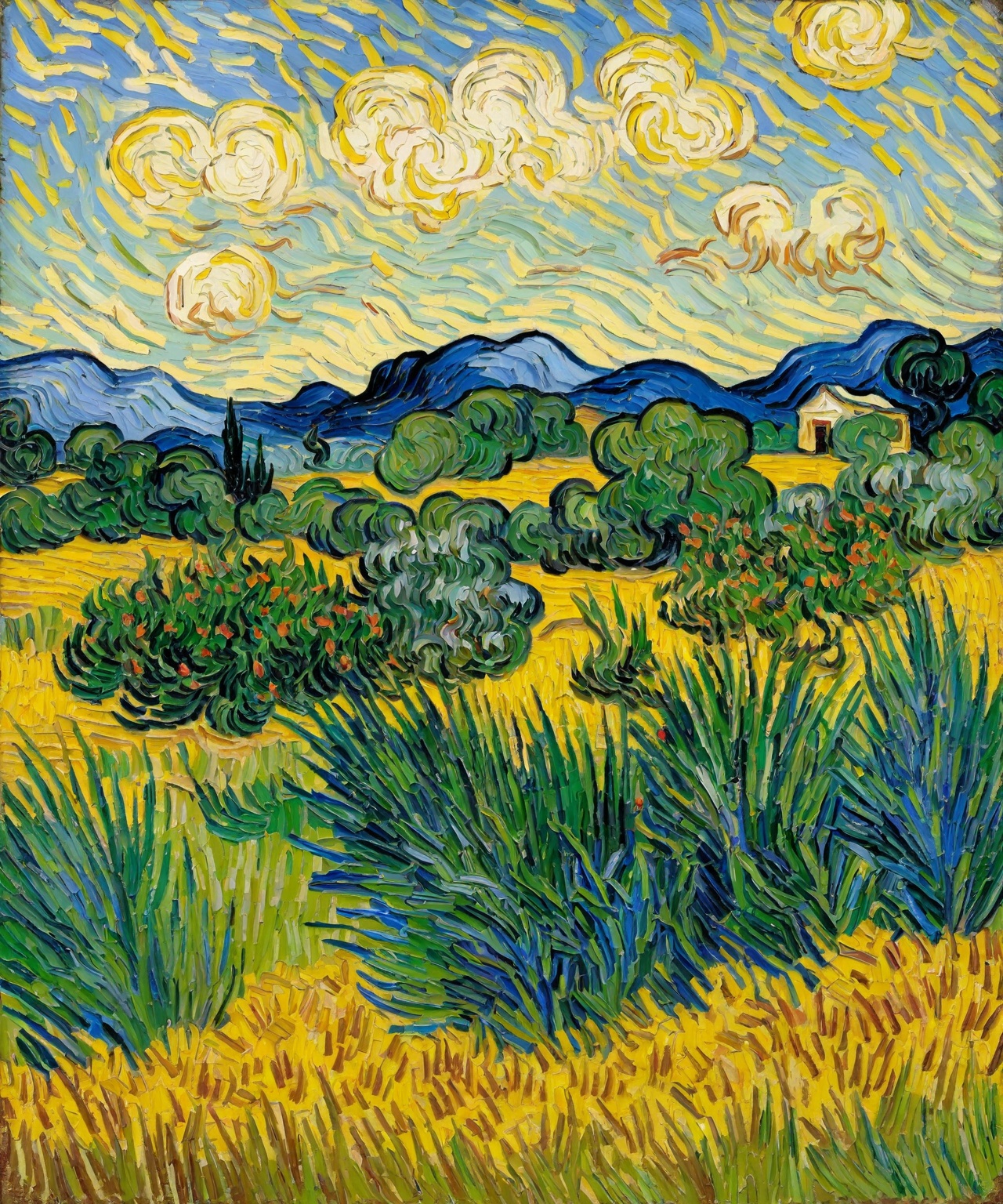 Impressionism,  van Gogh,  The image showcases a vibrant landscape painting by user_684547306590104004 on Tensor.Art