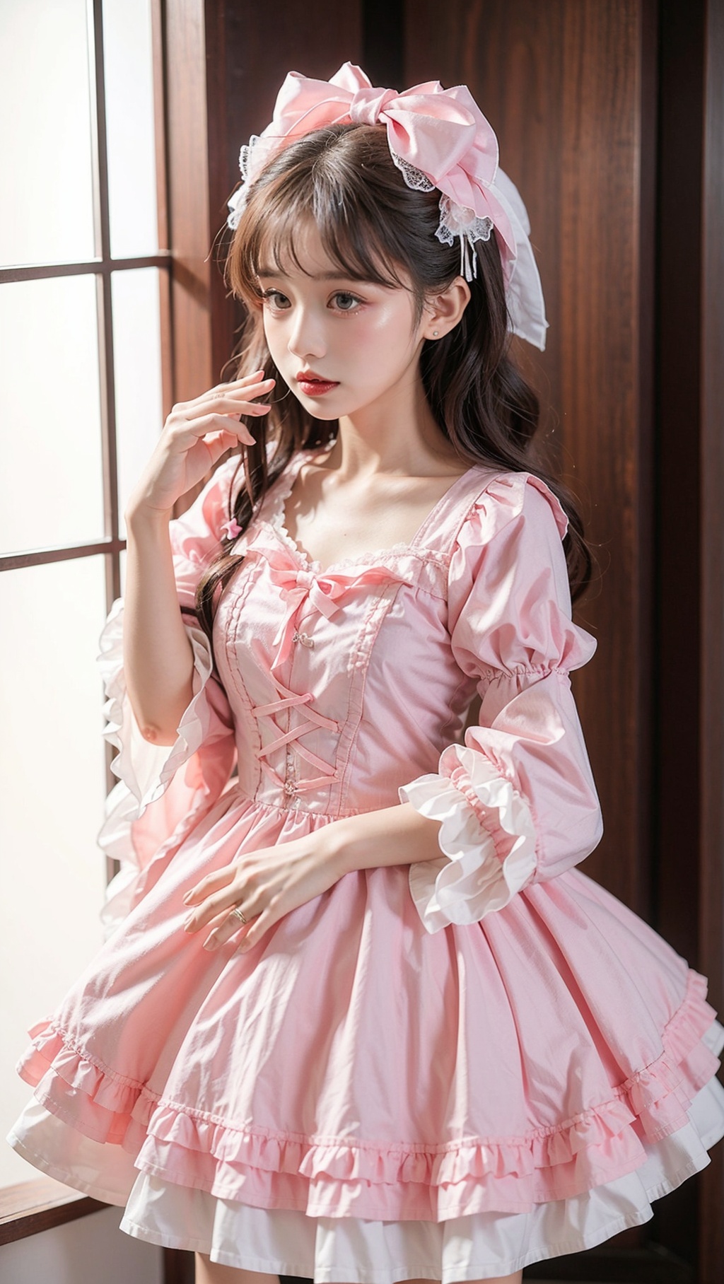 1girl, lolita fashion, pink dress,wide sleeves ,, <lora:YG公主洛丽塔1:0.75>,