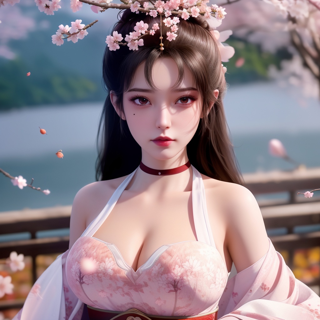 <lora:763-DA-仙逆-墨云:0.8>, (,1girl, ,best quality, ),looking at viewer,  ,ultra detailed 8k cg,ultra detailed background,ultra realistic 8k cg, ,masterpiece, (( , )),, ,science fiction,mole, ultra realistic 8k cg, ,    ,(,cherry blossoms, autumn leaves,perfect cherry blossom,   ), (cleavage),,