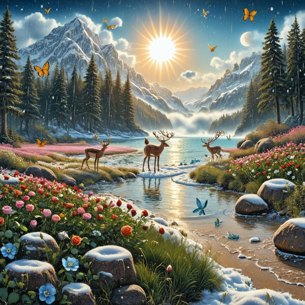 rich colors,  waterfall,  full moon on Tensor.Art