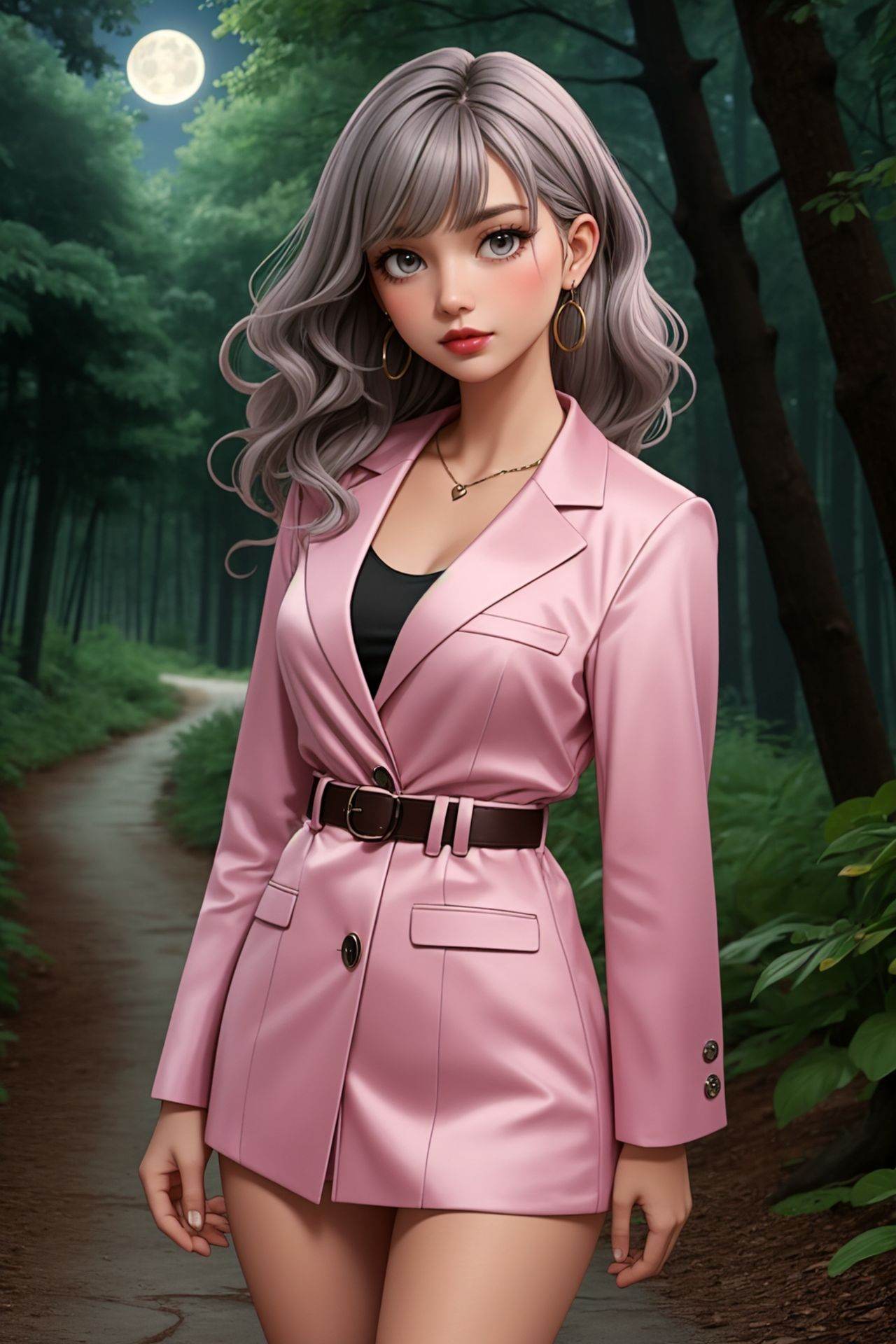 1girl,  solo,  Long-sleeved mini dress with a belt and structured blazer on Tensor.Art