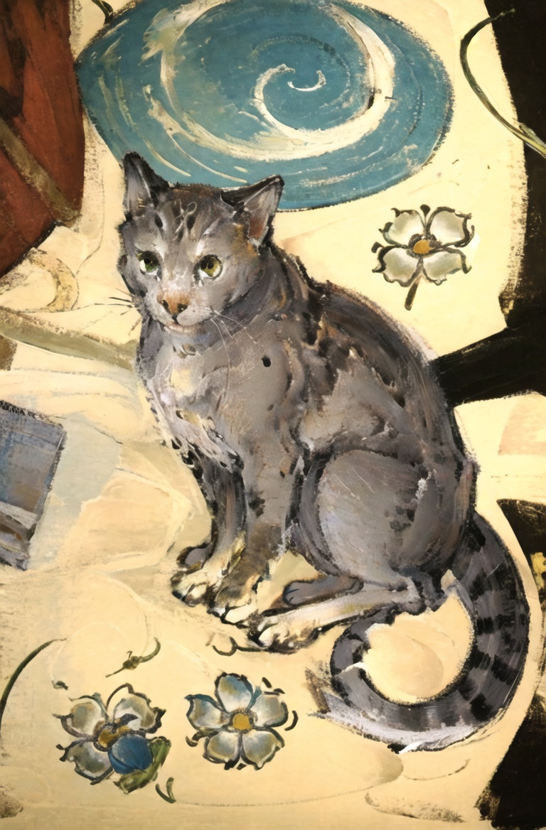 masterpiece, best quality, Medievalcat,solodersrt,night，flower <lora:Medievalcat:0.85>,medieval, painting,sketch,scrawl