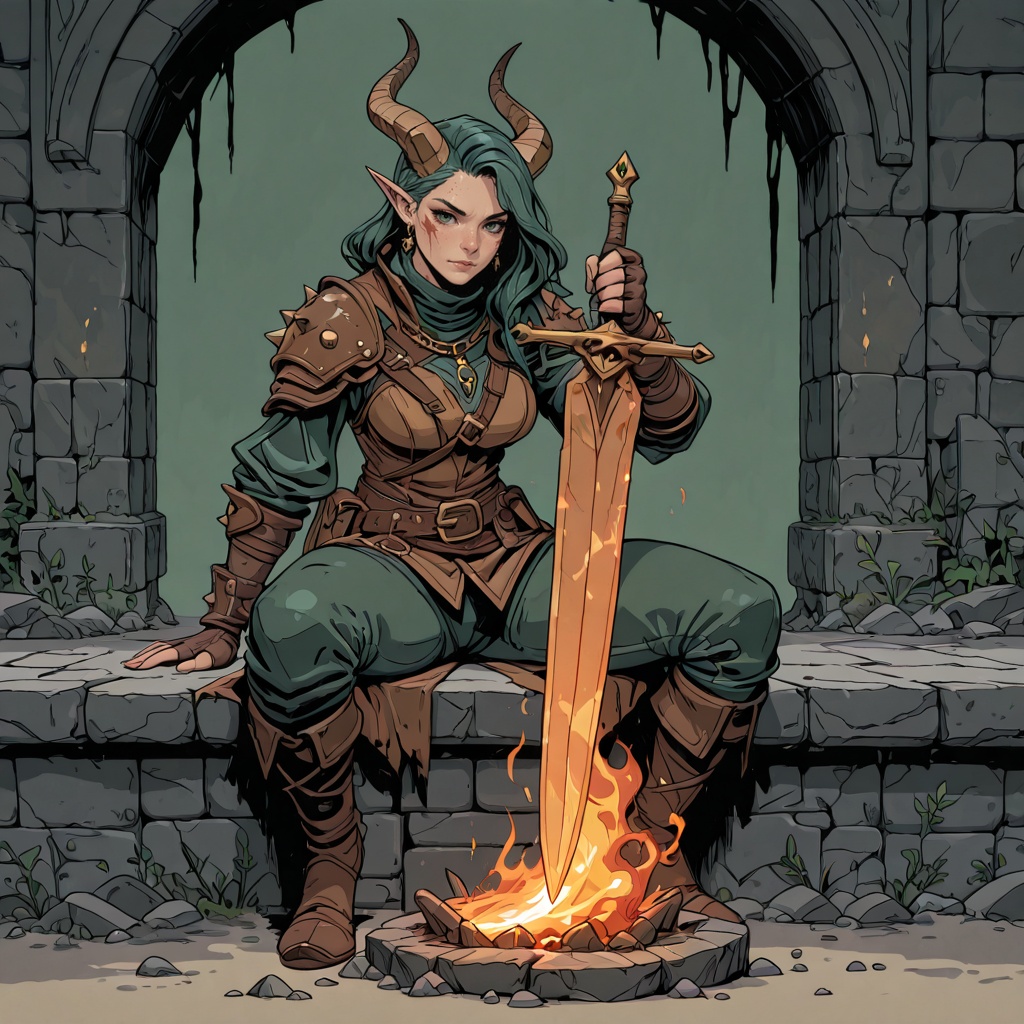 D&D Painterly,  A highly detailed digital illustration featuring a female character with an intricate fantasy aesthetic. S...