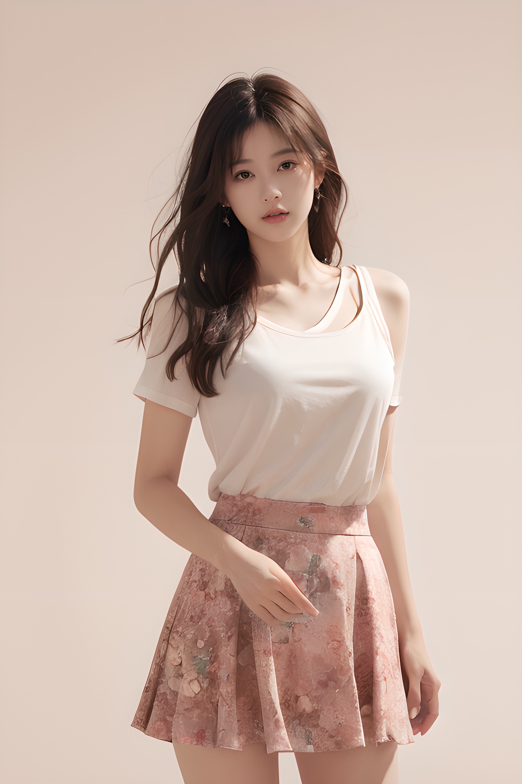 <lora:0818_02:0.7>,simple background,pink_floral_skirt,, 1girl,realistic,masterpiece, best quality, photorealistic, HDR,detail