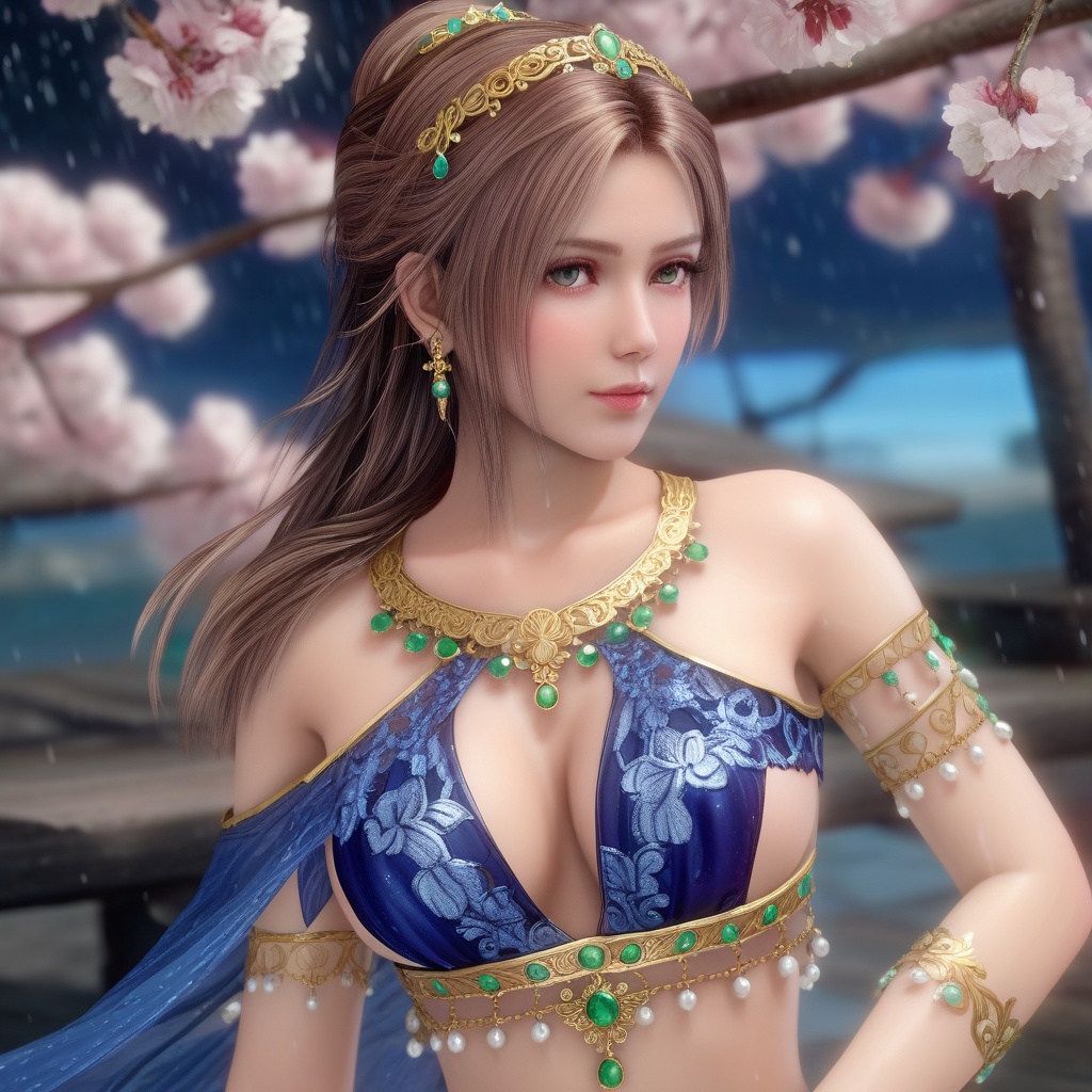 <lora:847-DA-XL-死或生-Elise-BirthdaySuit-20220903:0.8>, (,1girl, ,best quality, ),, ,ultra detailed 8k cg,            cinematic lighting, cinematic bloom, (( , )),,  , unreal, science fiction,  luxury, jewelry, diamond, pearl, gem, sapphire, ruby, emerald, intricate detail, delicate pattern, charming, alluring, seductive, erotic, enchanting, hair ornament, necklace, earrings, bracelet, armlet,halo,masterpiece, (( , )),,  ,cherry blossoms,(((, night,night sky,,  ultra high res, (photorealistic:1.4), raw photo, 1girl, , rain, sweat, ,wet, )))(( , ))   (cleavage),kneeling,  butterfly,