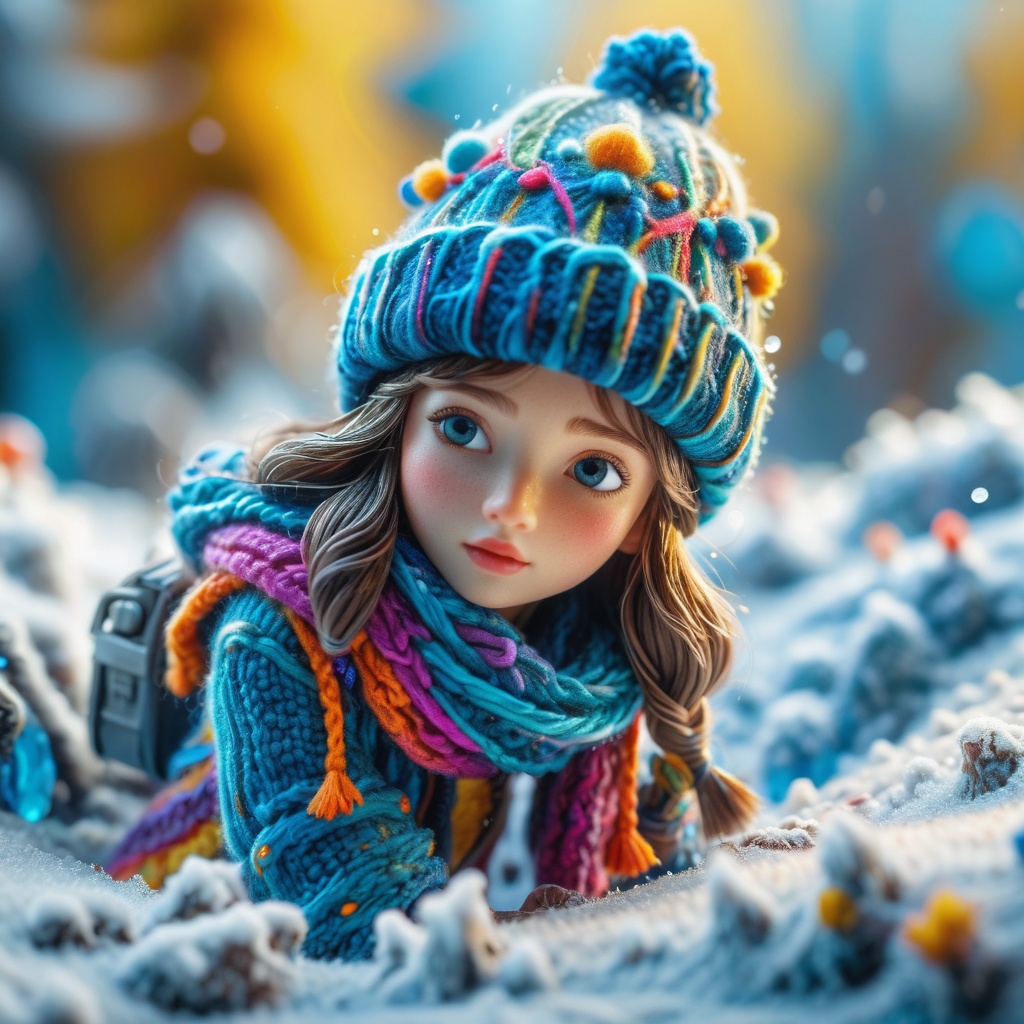Best quality,masterpiece,ultra high res,highly detailed,8k,HD,extremely beautiful,micro world,1girl,wool hat,snow,ice,beautiful details,mystical,luminism,vibrant colors,intricate backgrounds,Mysterious.surreal,mysterious,,<lora:微观世界XL_V1.1:0.7>