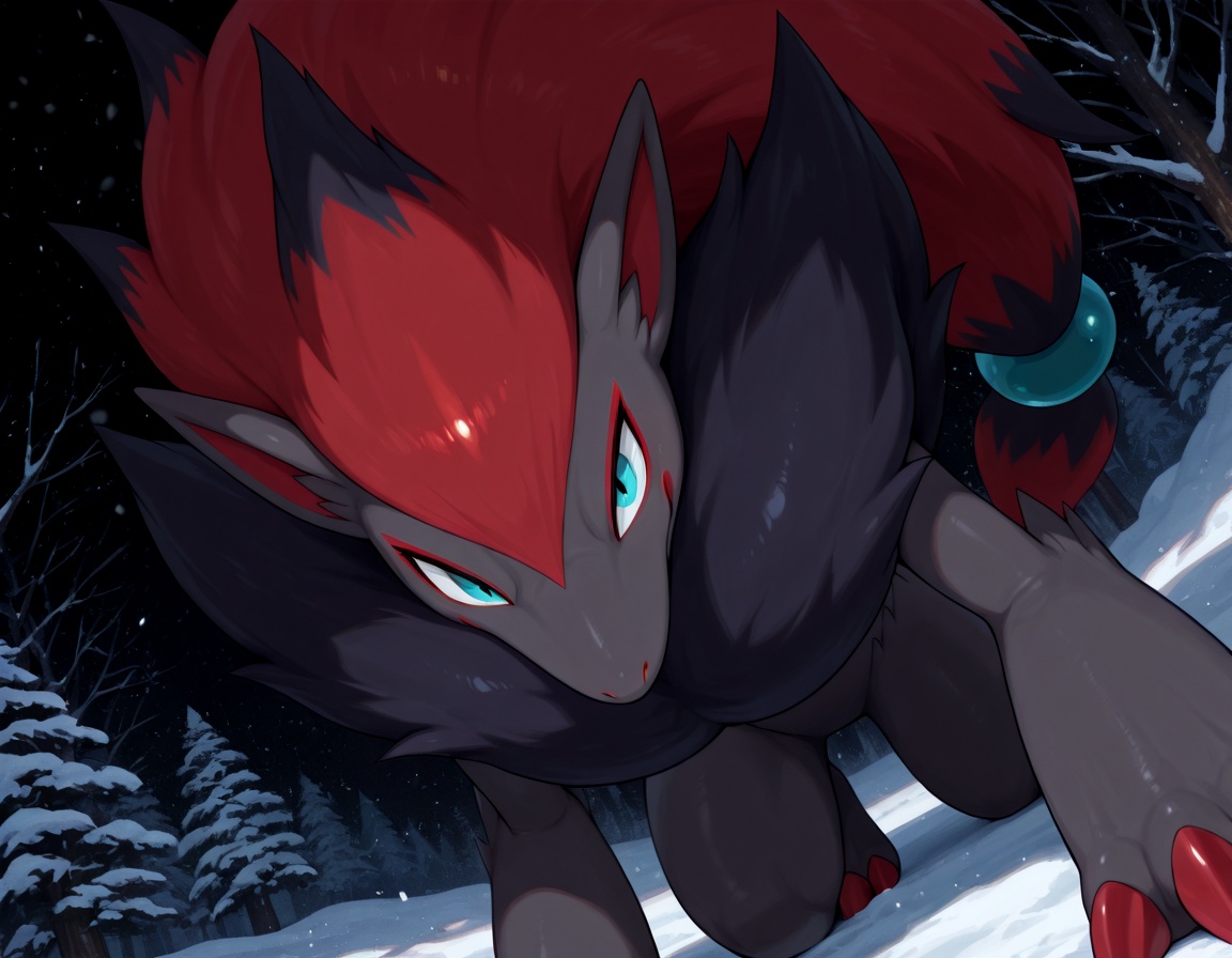 solo:1.7,  feral bipedal zoroark: 1.2,  portrait focus on Tensor.Art
