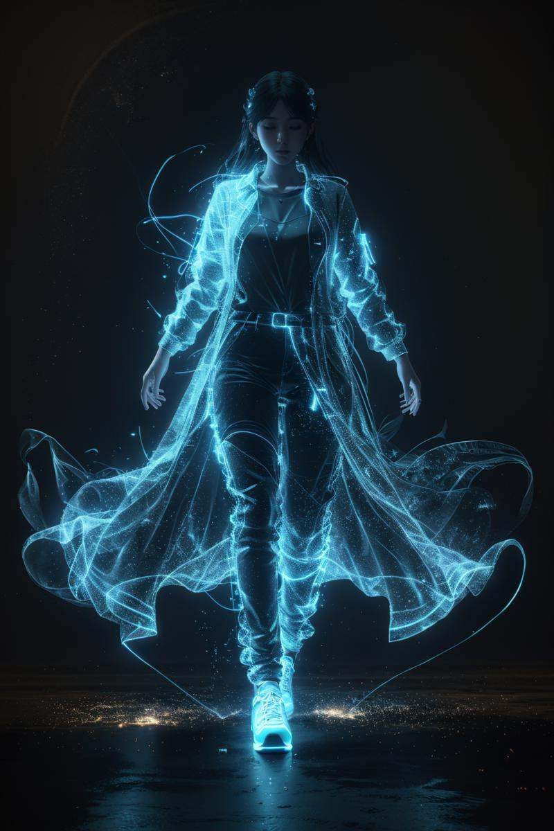 glow particle,  blue theme,  1girl on Tensor.Art