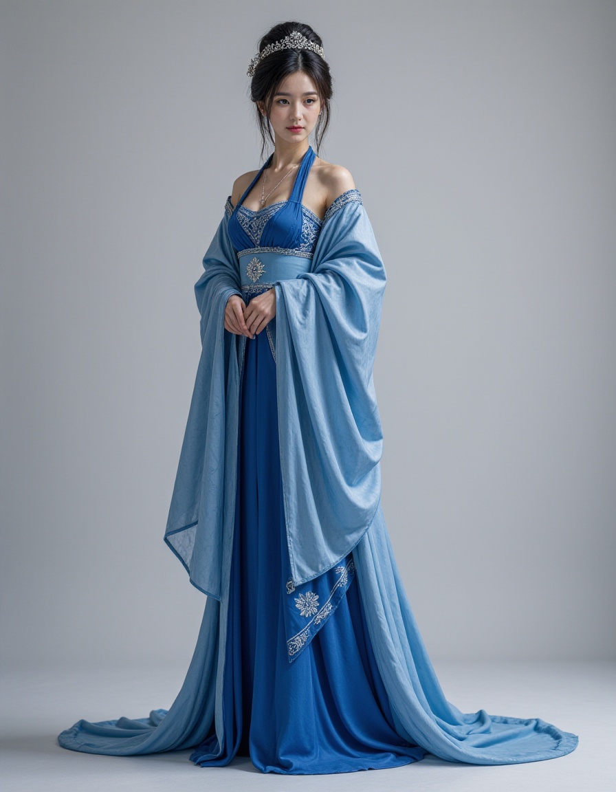 1girl,full body,realistic,blue chinese dress,
